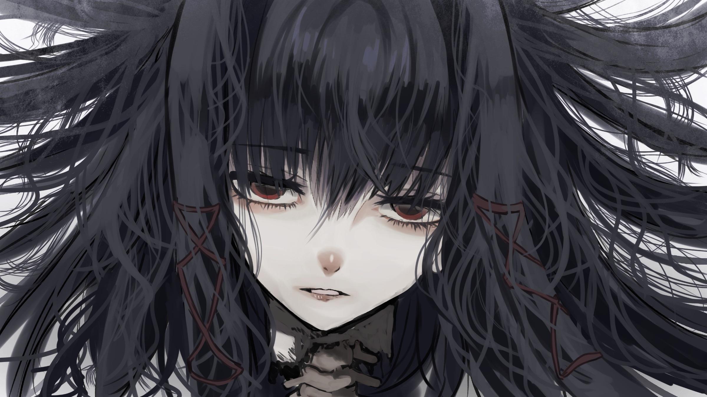 2400x1350 Wallpaper Black Hair, Close Up, Gothic, Depressed, Anime Girl:2400x1350