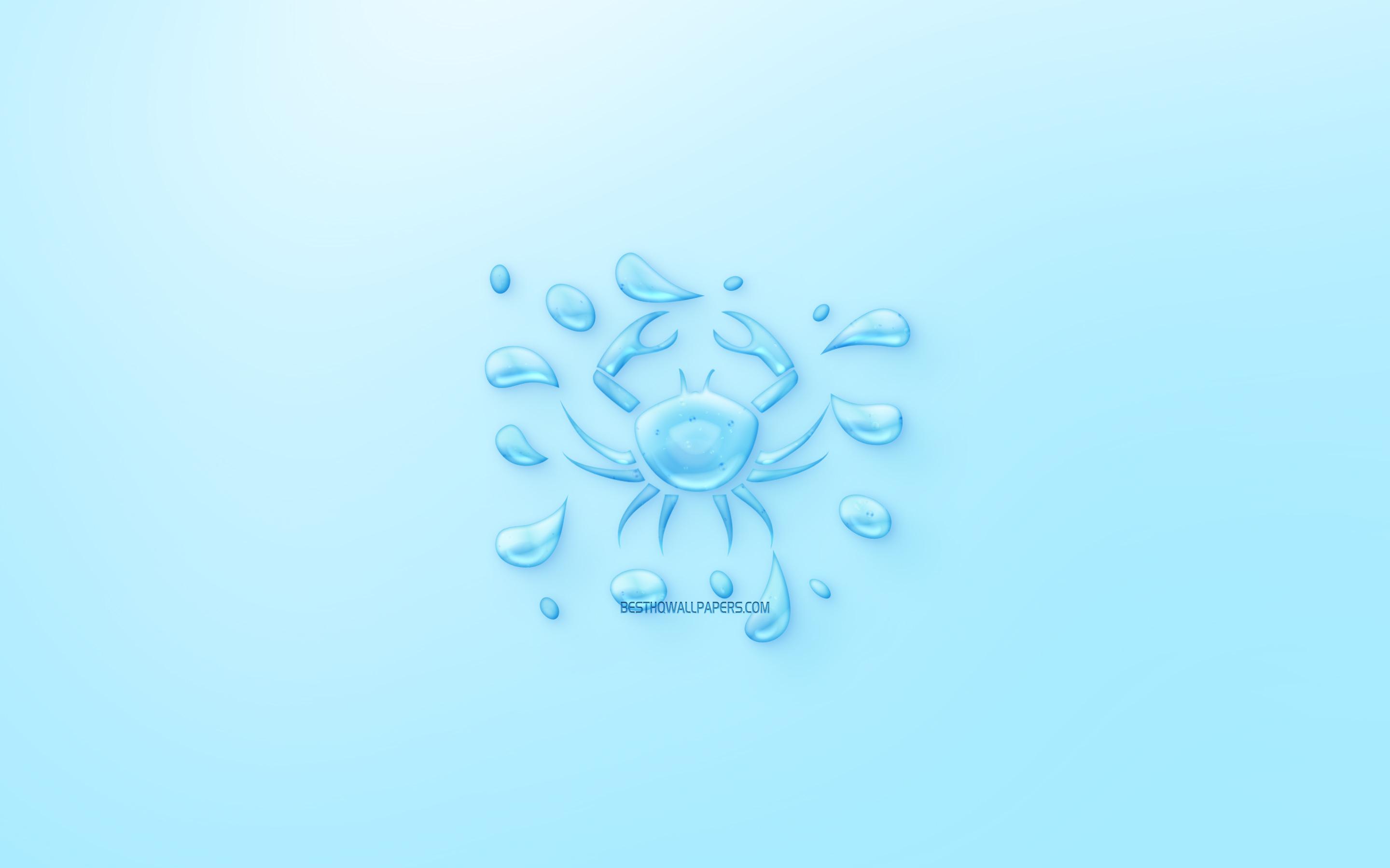 2880x1800 Download wallpaper Cancer Zodiac Sign, horoscope signs, sign of water, Cancer Sign, astrological sign, Cancer, blue background, creative water art for desktop with resolution 2880x1800. High Quality HD picture wallpaper