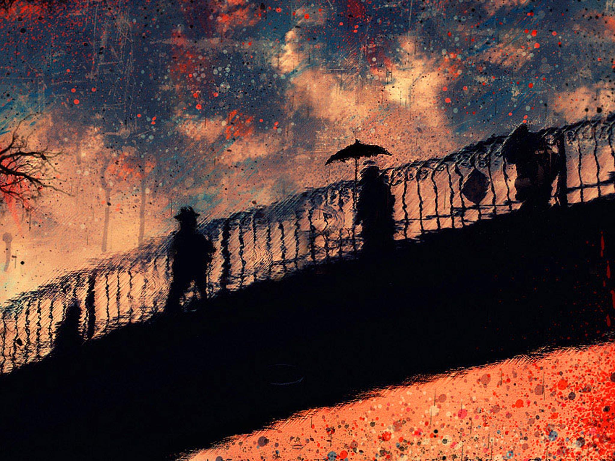 2048x1536 autumn, artistic, painting, fall, rain, people wallpaper