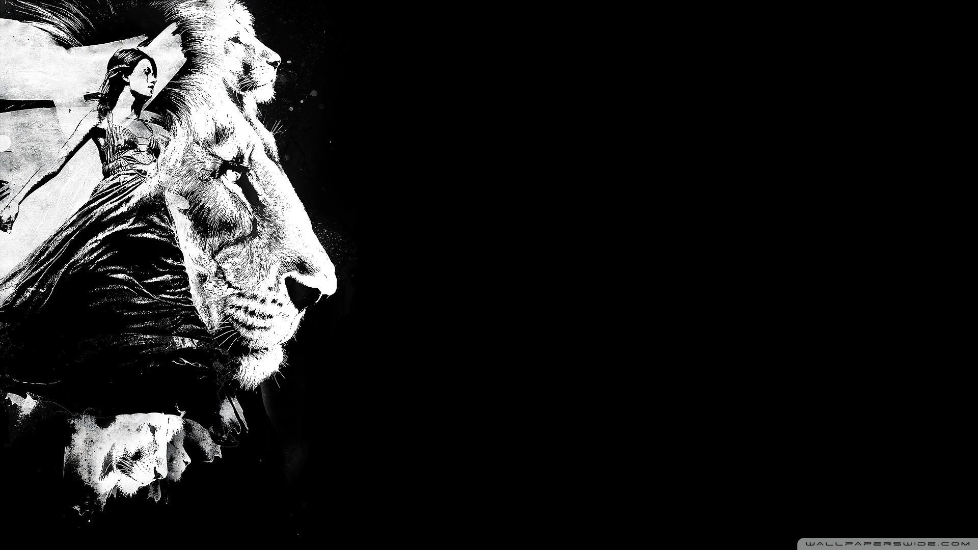 1920x1080 Lion Wallpaper Black and White