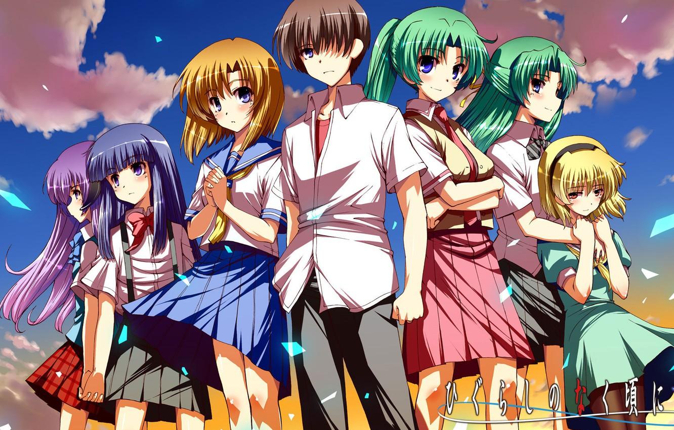 1332x850 Wallpaper the game, the series, manga, Higurashi no Naku Koro ni, Kai, Keiichi Fall Maebara, Rika Furude, syndrome, Ryugu Rena, Satoko Houjou, Hanyuu Furude, Hinamizawa, Shion Sonozaki, Mion Sonozaki image for desktop