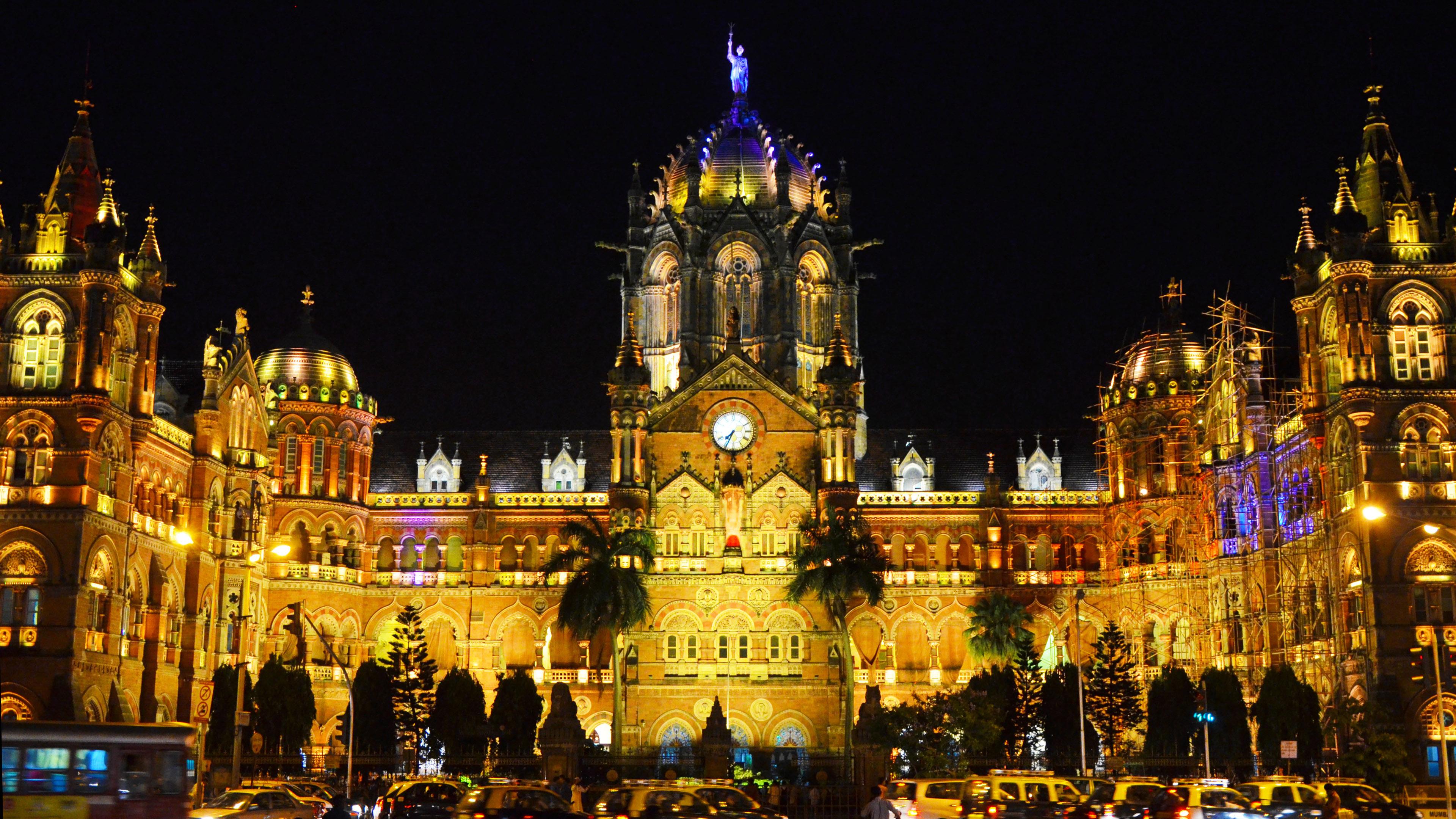 3840x2160 Chhatrapati Shivaji Terminus Railway Station at Night for Architecture Wallpaper Wallpaper. Wallpaper Download. High Resolution Wallpaper