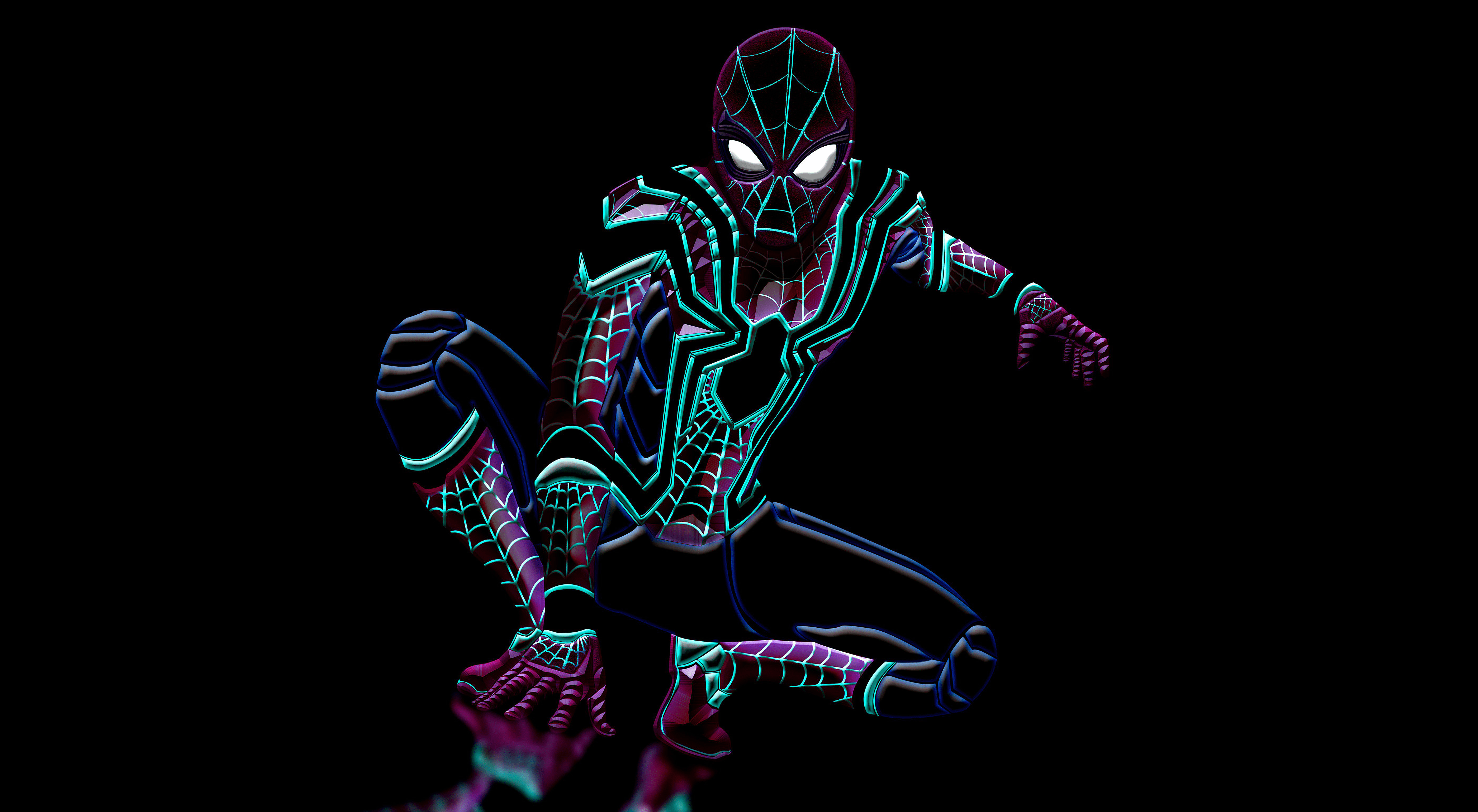 5600x3079 Spider Man Wallpaper 4K, Neon Art, Black Background, Marvel Superheroes, Graphics CGI