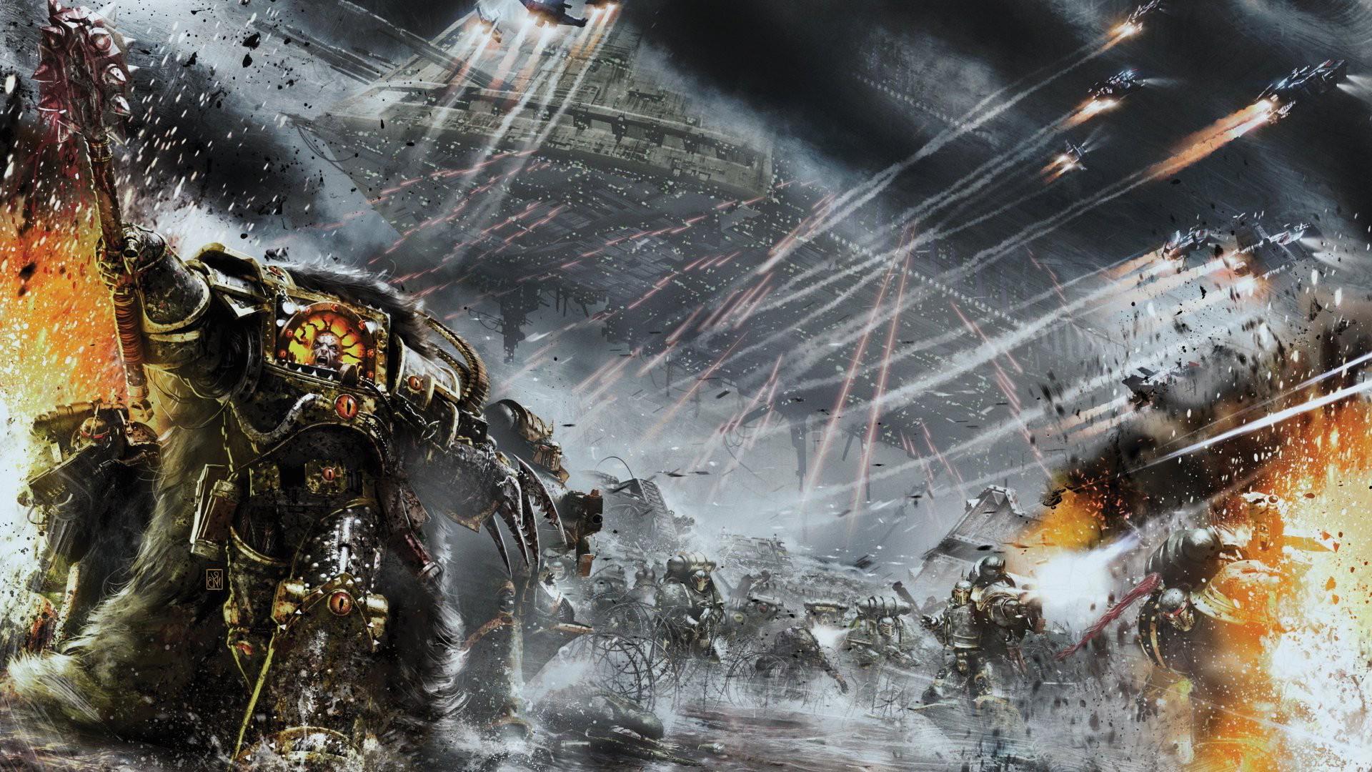 1920x1080 Warhammer Space marines, Horus Heresy, War, Artwork, Digital art, Science fiction, Futuristic Wallpaper HD / Desktop and Mobile Background