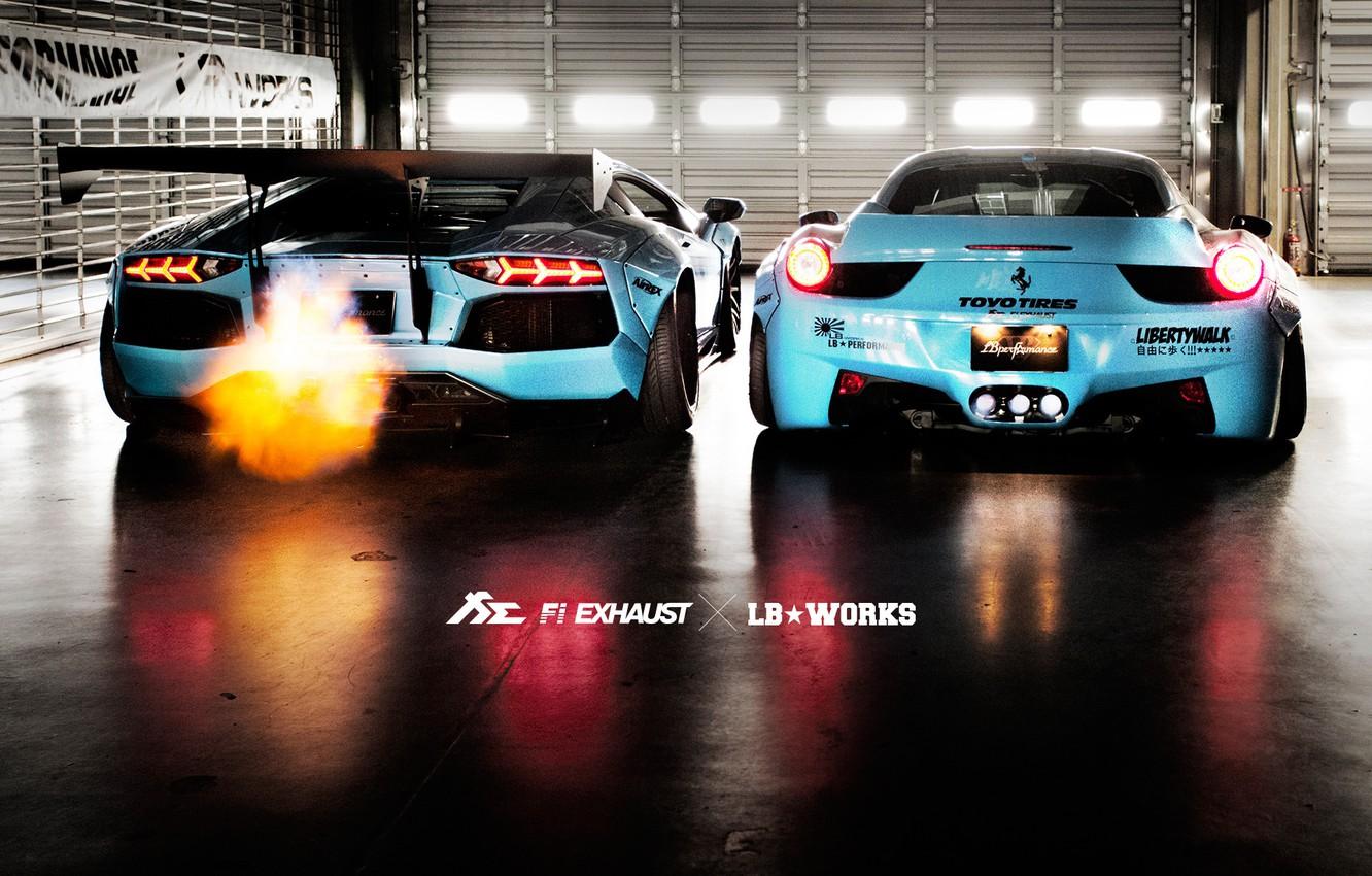 1332x850 Wallpaper Lamborghini, Ferrari, Aventador, Italia, LP Liberty Walk, Fi Exhaust image for desktop, section суперкары