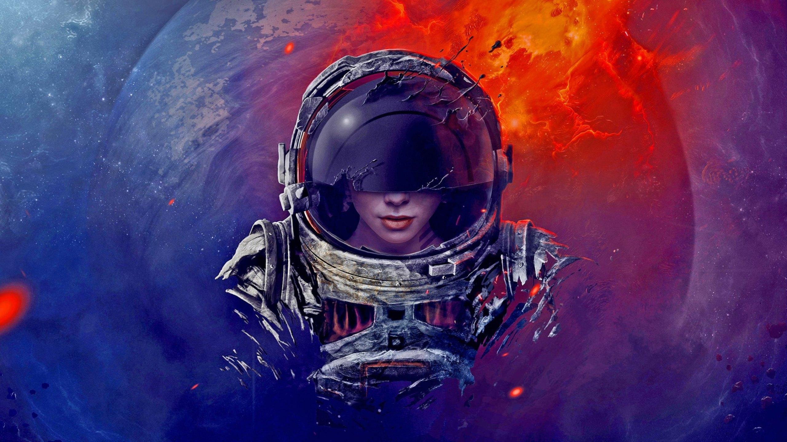 2560x1440 sci fi, cgi, 3D, astronaut, space, women