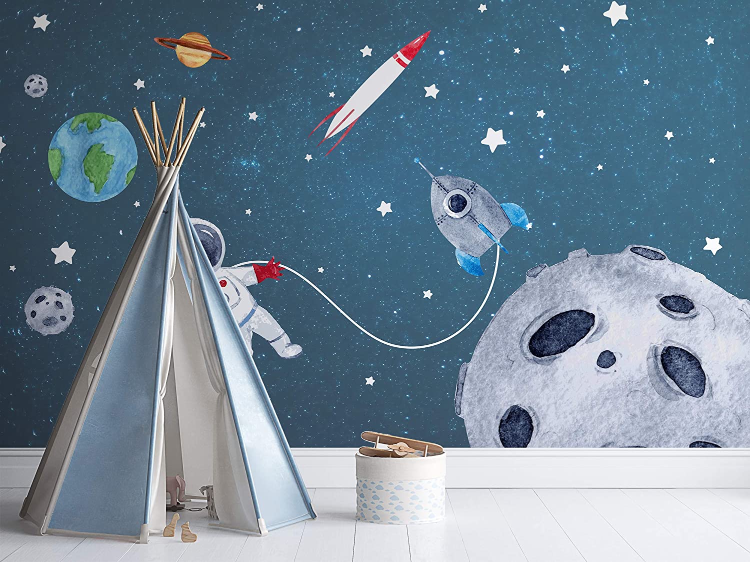 1500x1123 Murwall Kids Wallpaper for Boys Space Wall Mural Watercolor Astronaut and Meteor Wall Mural Kidsroom Boys Bedroom Childroom : Handmade Products