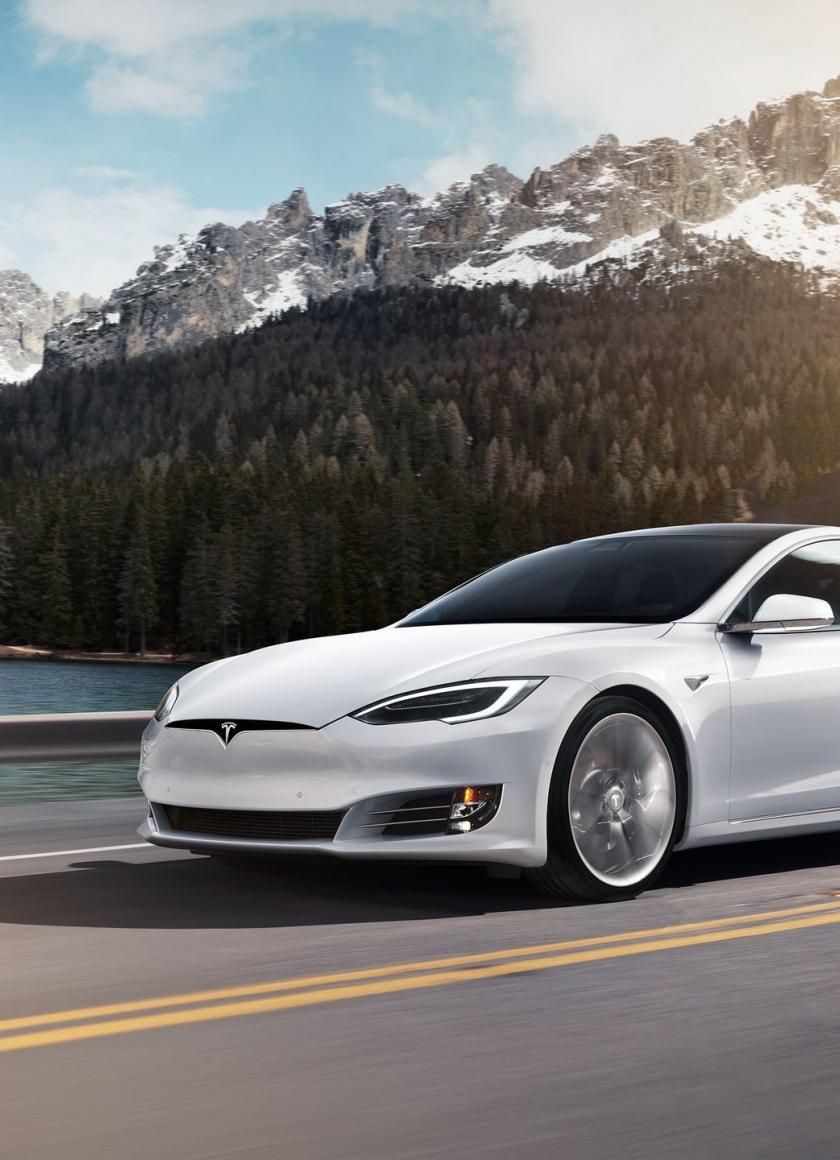 840x1160 White Sedan, Tesla Model Wallpaper