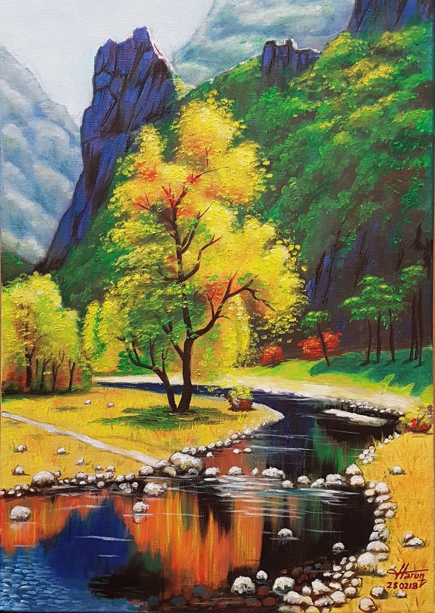 1440x2031 Colourful Landscape, Painting by Harun Ayhan. Artmajeur. Beautiful landscape paintings, Beautiful landscape wallpaper, Colorful landscape