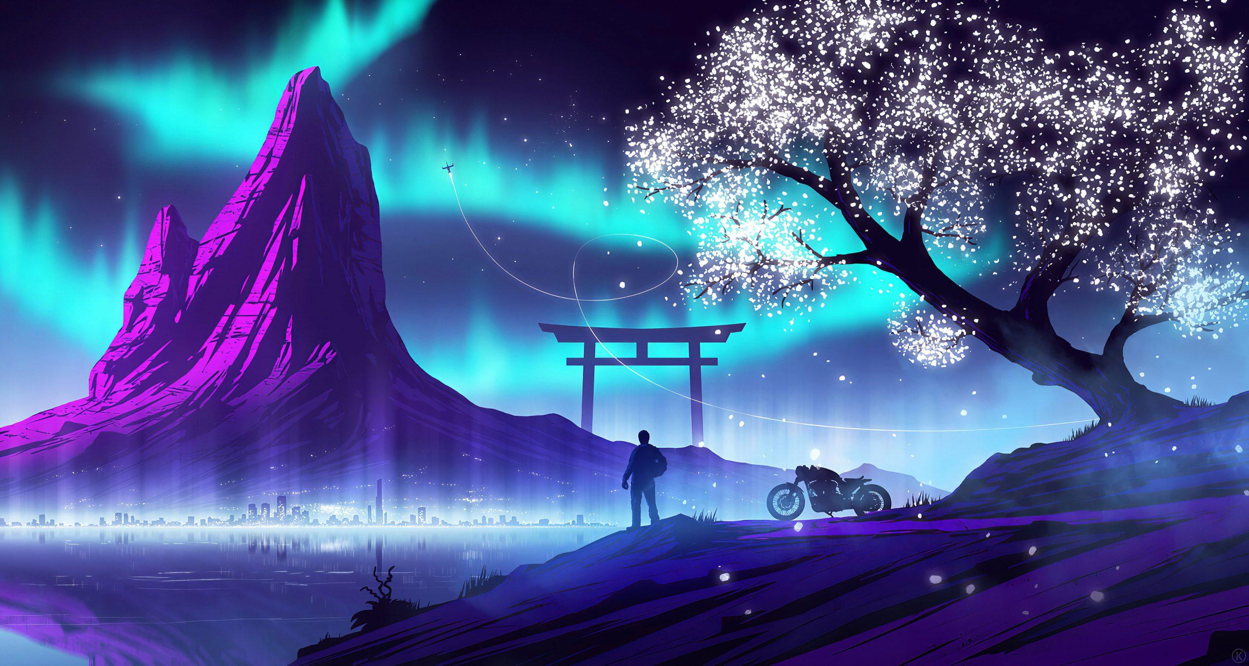 2560x1366 Digital art wallpaper, artwork, illustration, landscape, nature, mountains • Wallpaper For You HD Wallpaper For Desktop & Mobile