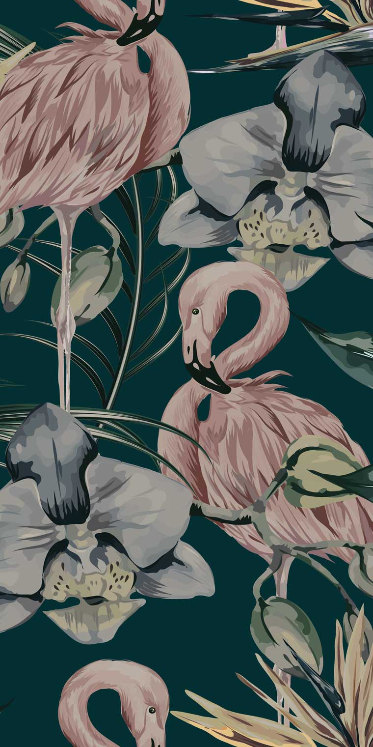 760x1520 Green Tropical Flamingo Wallpaper- Feathr Wallpaper