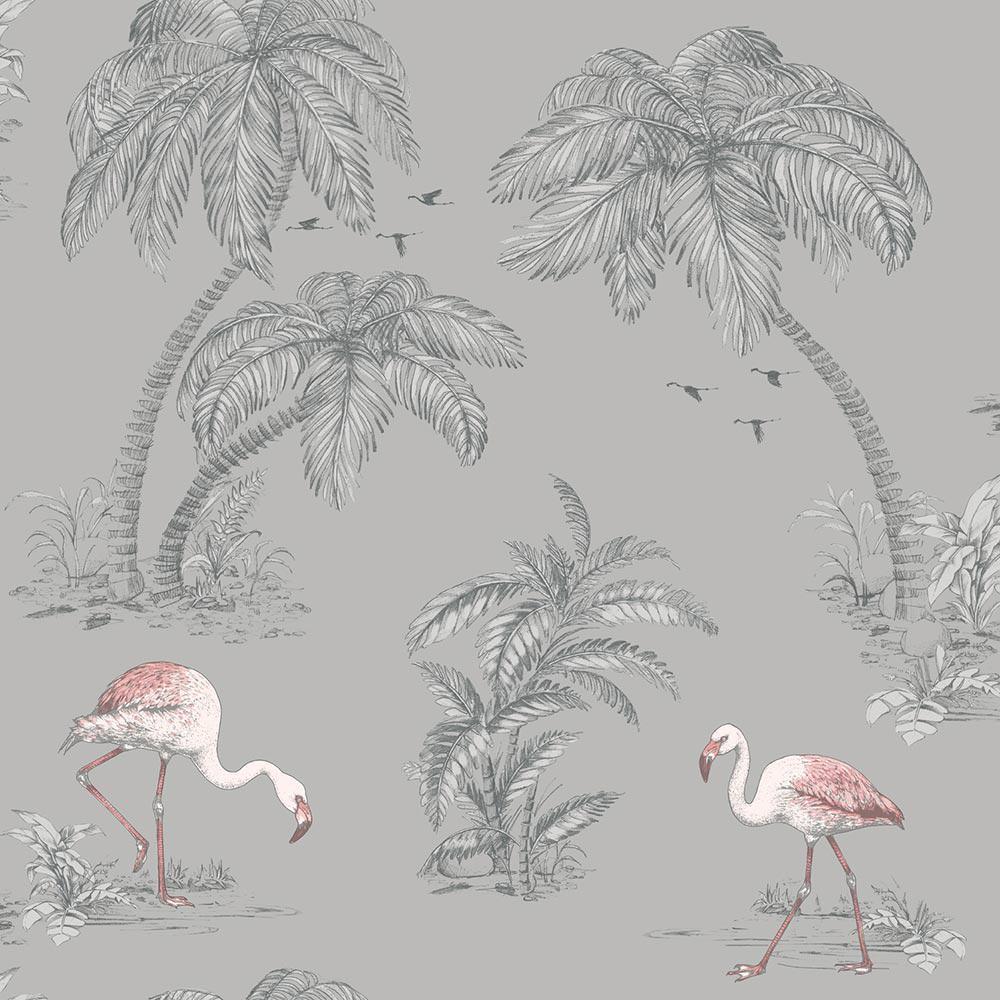 1000x1000 Flattering Flamingo Wallpaper Grey