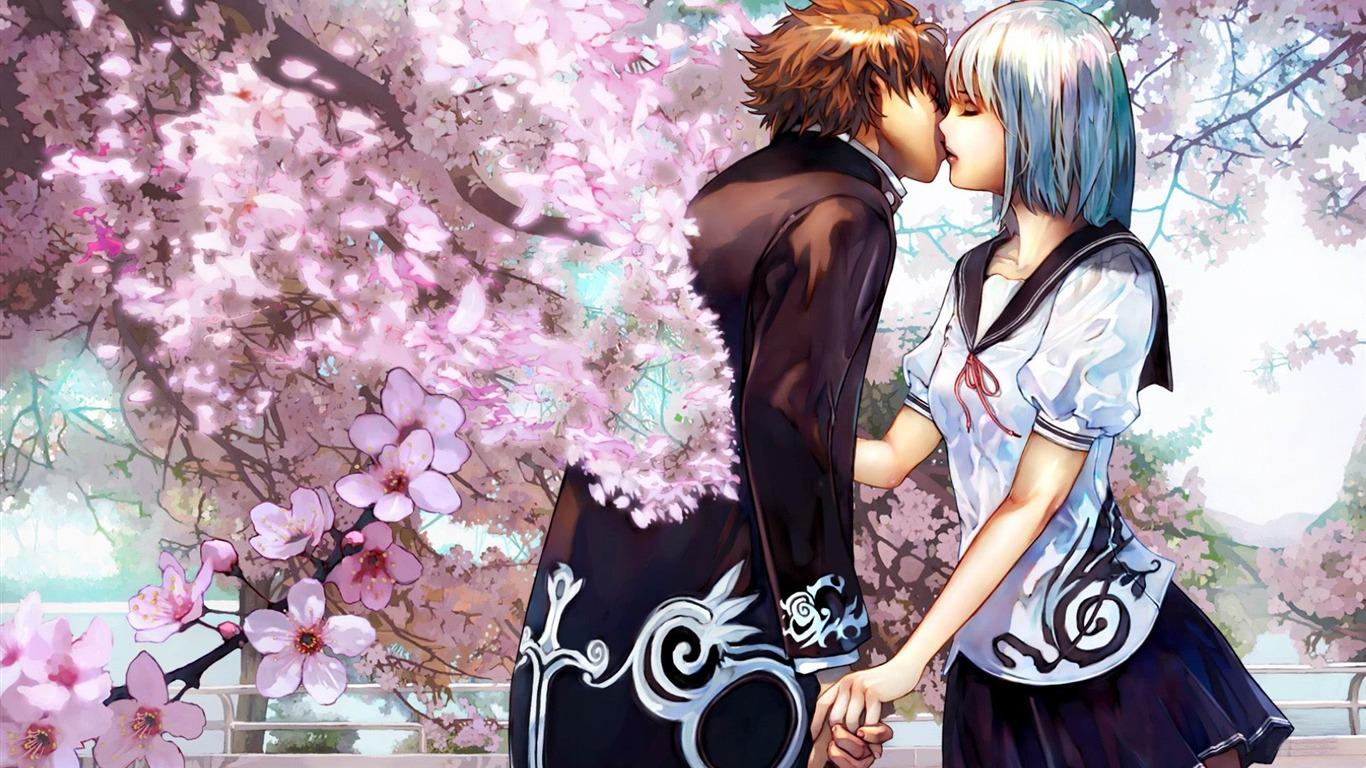 1366x768 Anime Couple Kissing Collection Picture Desktop Wallpaper And Woman Kissing Anime