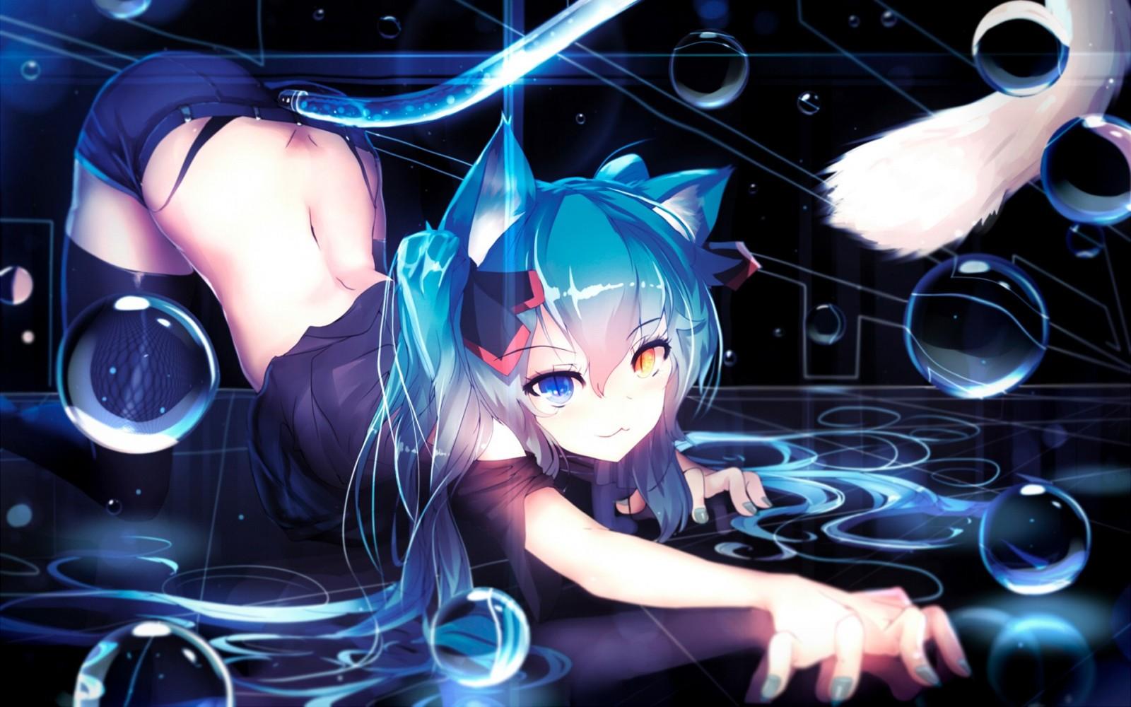 1600x1000 nekomimi, anime, animal ears, heterochromia, Vocaloid, screenshot, computer wallpaper, mangaka. Mocah HD Wallpaper