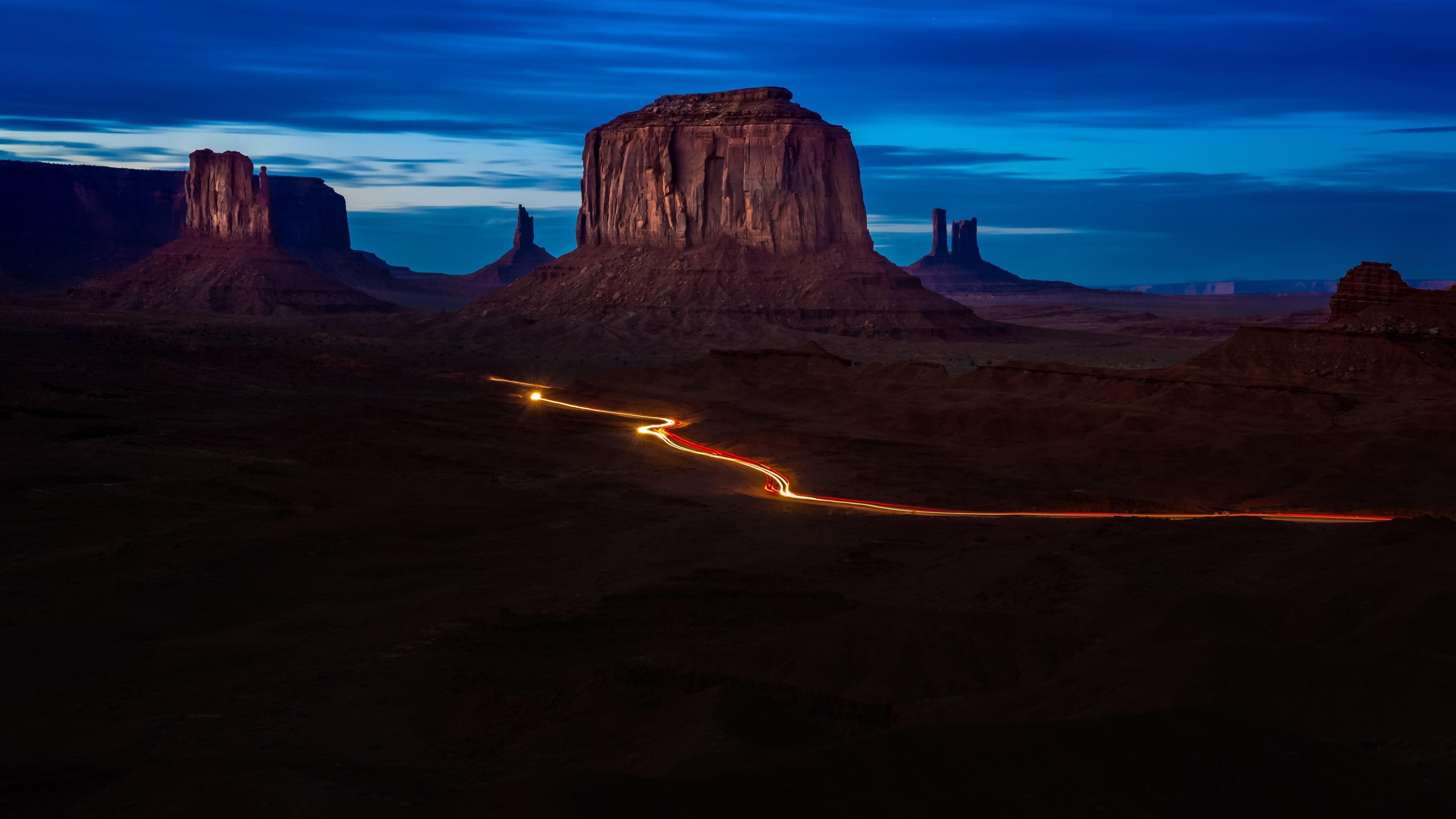 3840x2160 canyon #darkness light trails #night #navajo navajo tribal park #usa #utah #terrain #mountain united states. Light trails, HD nature wallpaper, Monument valley