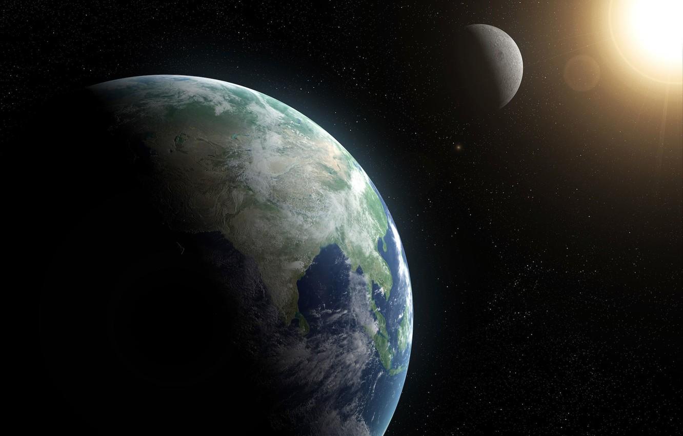 1332x850 Wallpaper moon, sun, planet earth, oceans, continents image for desktop, section космос