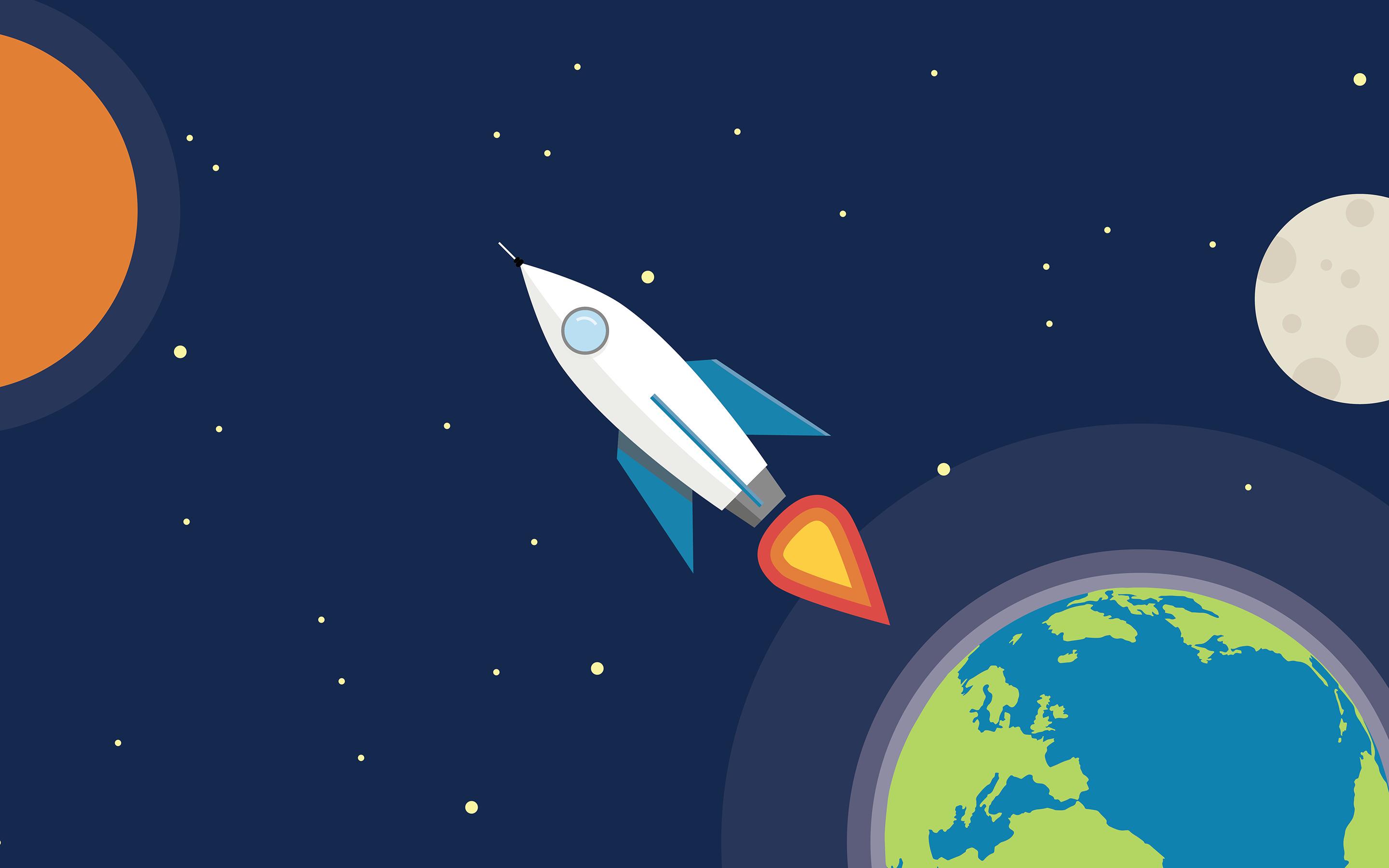 2880x1800 space, Planet, Earth, Moon, Stars, Minimalism, Sun, Rockets, Spaceship Wallpaper HD / Desktop and Mobile Background
