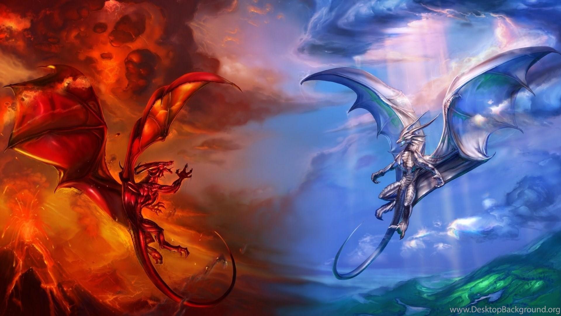 1920x1080 HD Fire Dragon VS Ice Dragon Wallpaper HD 1080p Full Size. Desktop Background