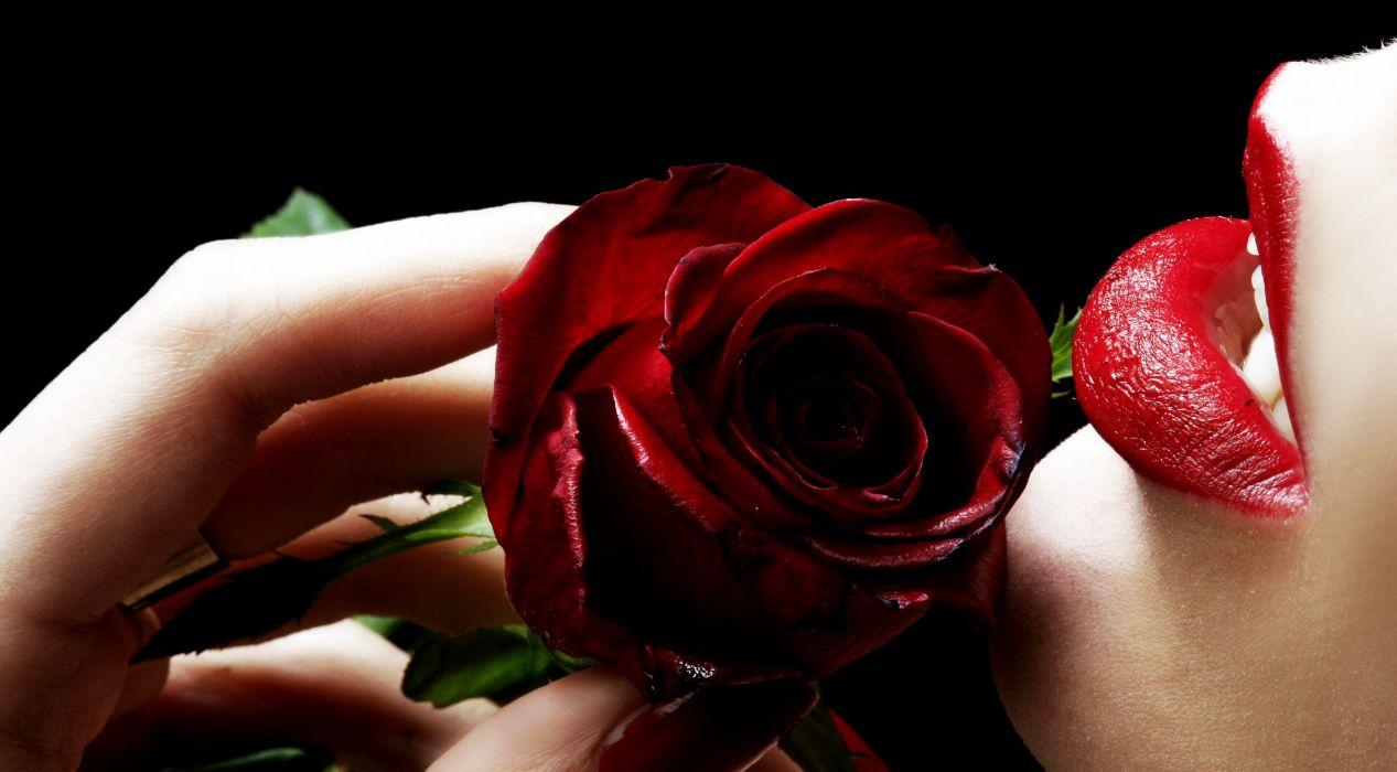 1267x700 Flower Rose girl black background red lipstick wallpaperx1575