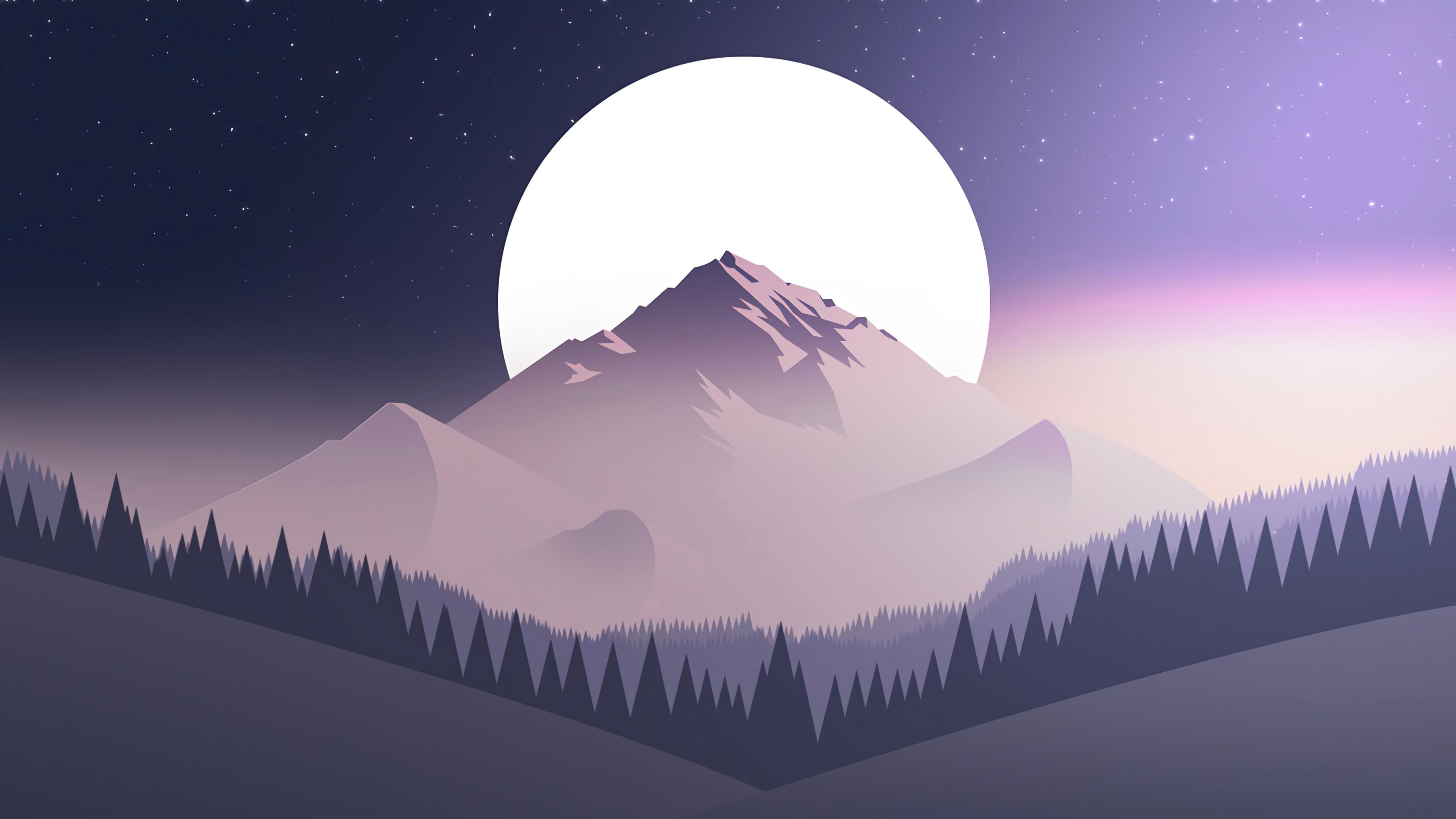 3840x2160 Download Digital art, mountains, moon, forest wallpaper, 3840x 4K UHD 16: Widescreen