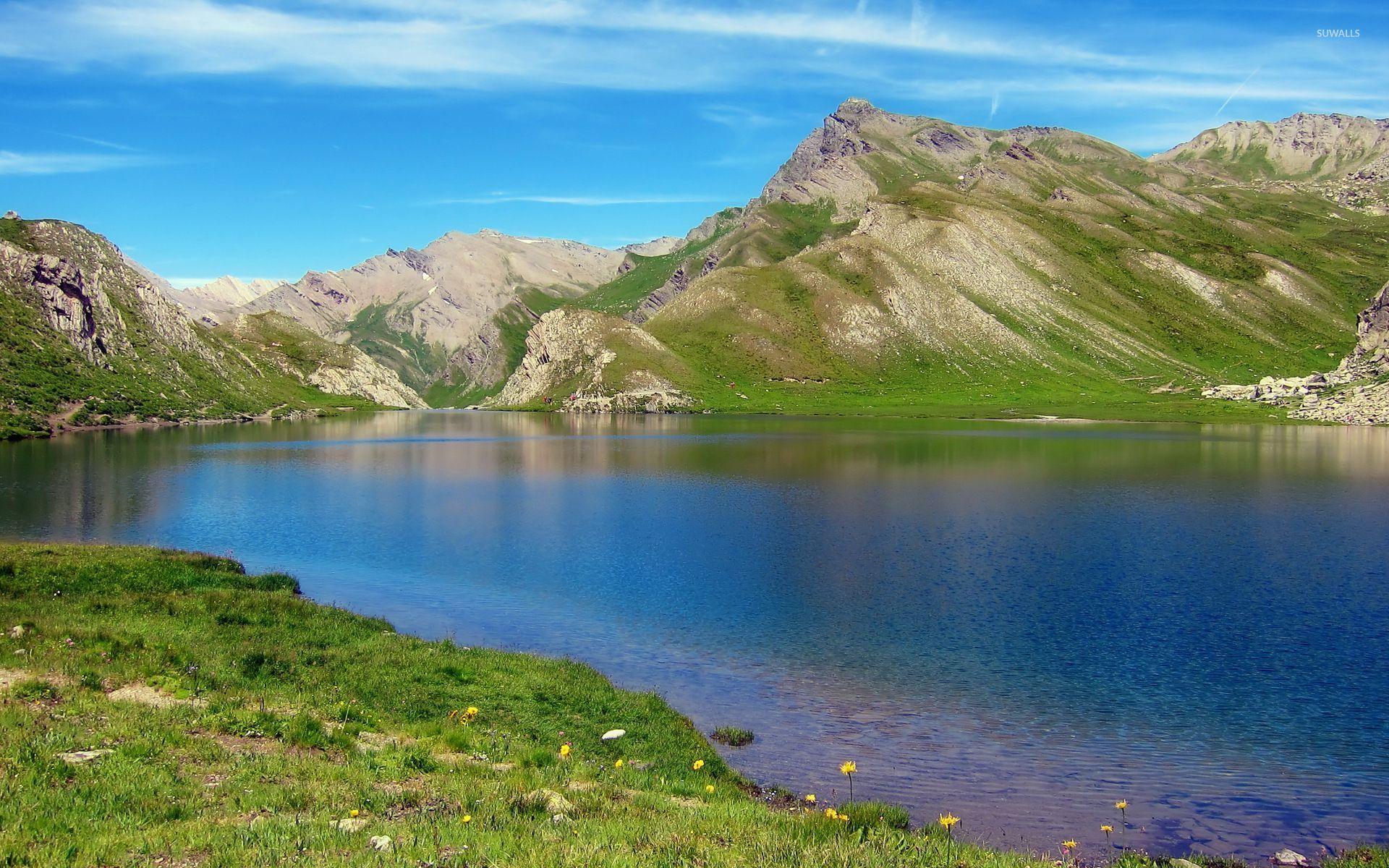1920x1200 Blue lake in the green mountains wallpaper wallpaper