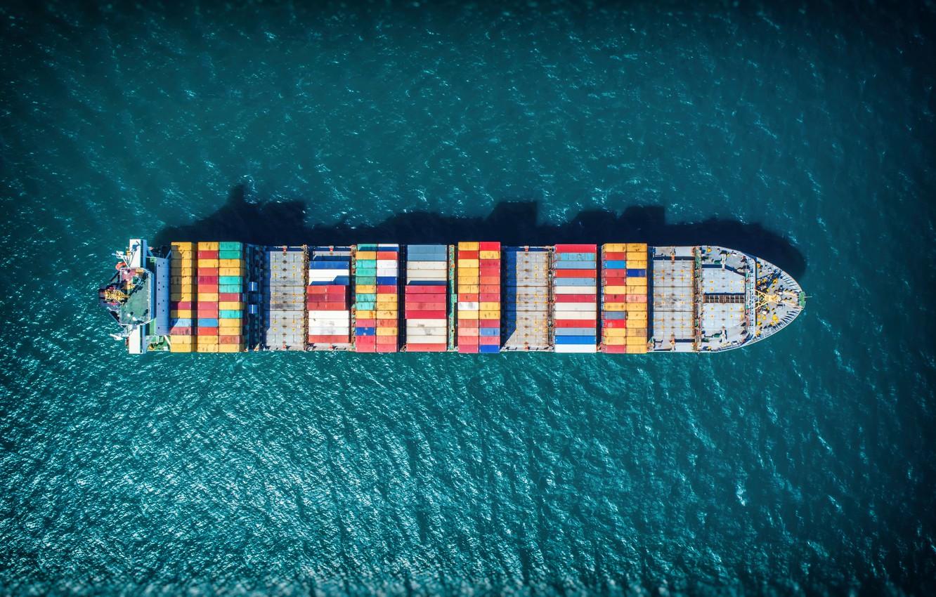 1332x850 Wallpaper The ocean, Sea, Top, The ship, The view from the top, A container ship, Vessel, A cargo ship, Container Ship image for desktop, section другая техника