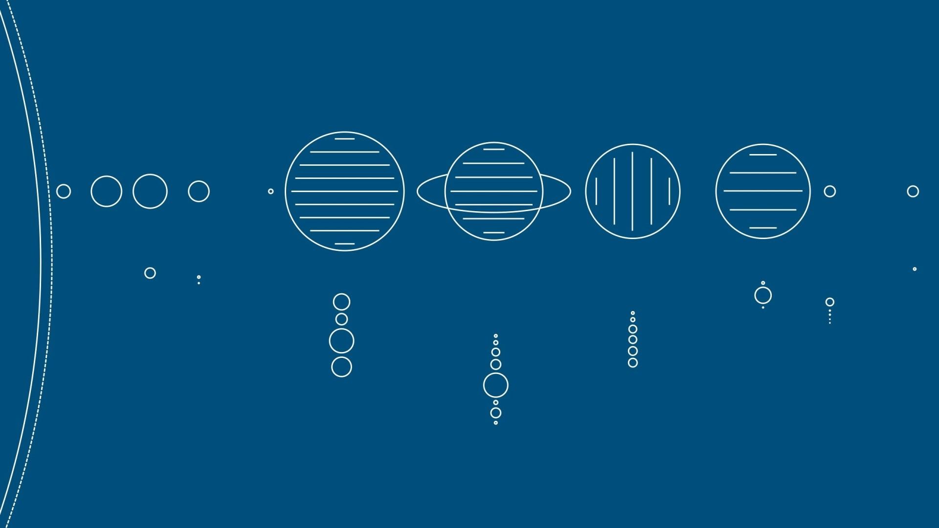 1920x1080 Wallpaper / blue background, simple, minimalism, abstract, Solar System, planet, space, Sun, Earth, Moon, Mars, Venus, Mercury, Jupiter, Saturn, Uranus, Neptune, Pluto, circle, lines, blue