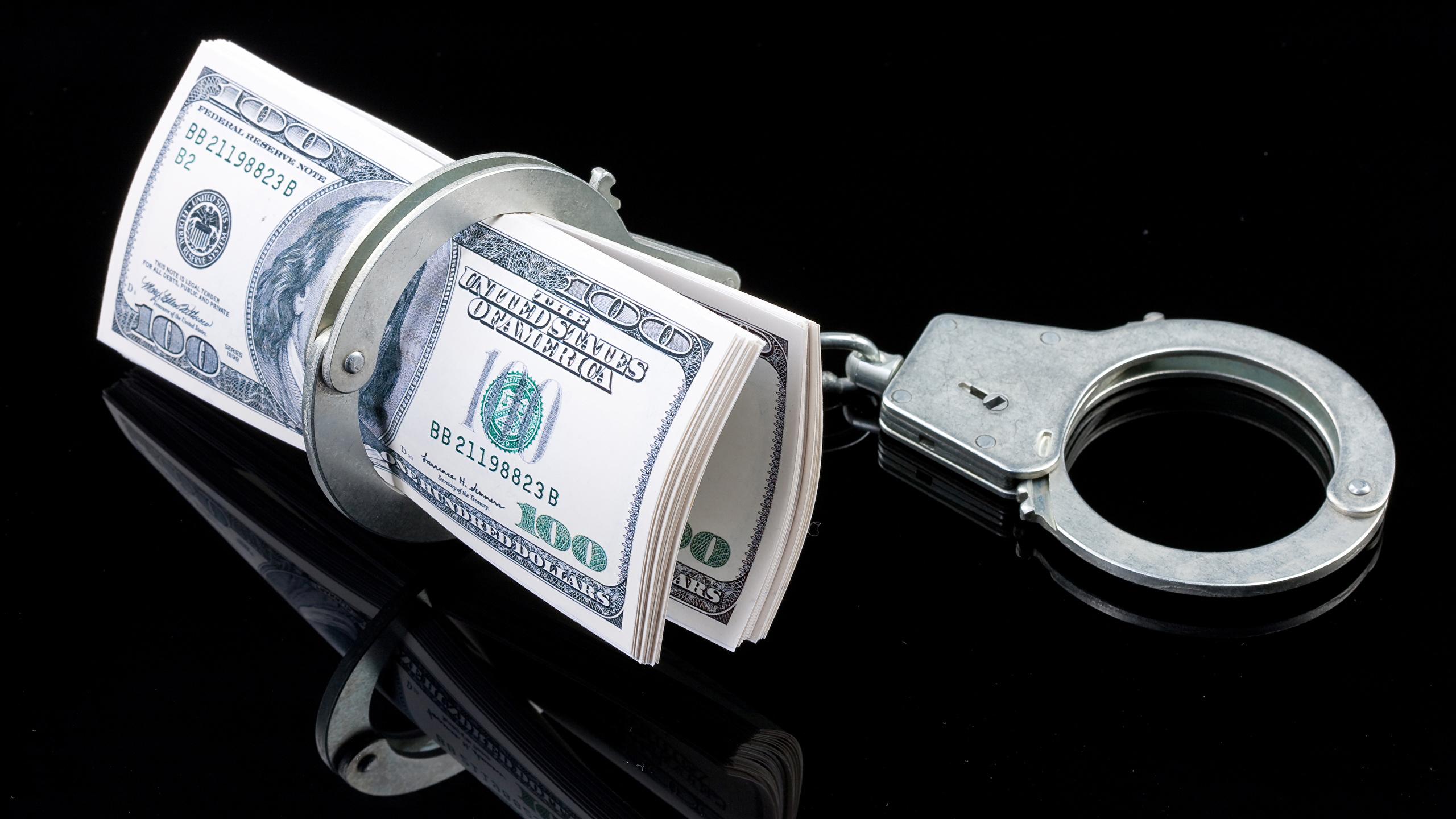 2560x1440 Picture Dollars Banknotes Handcuffs Money Black 2560x1440