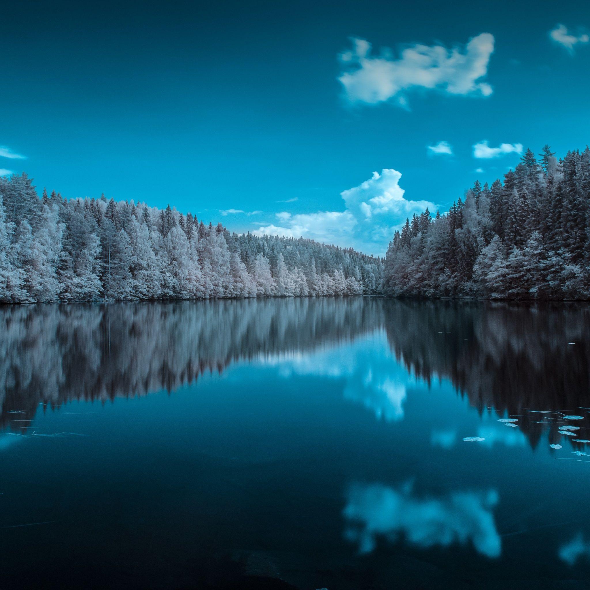 2048x2048 Finland Forest Lake to see more peaceful #lake wallpaper