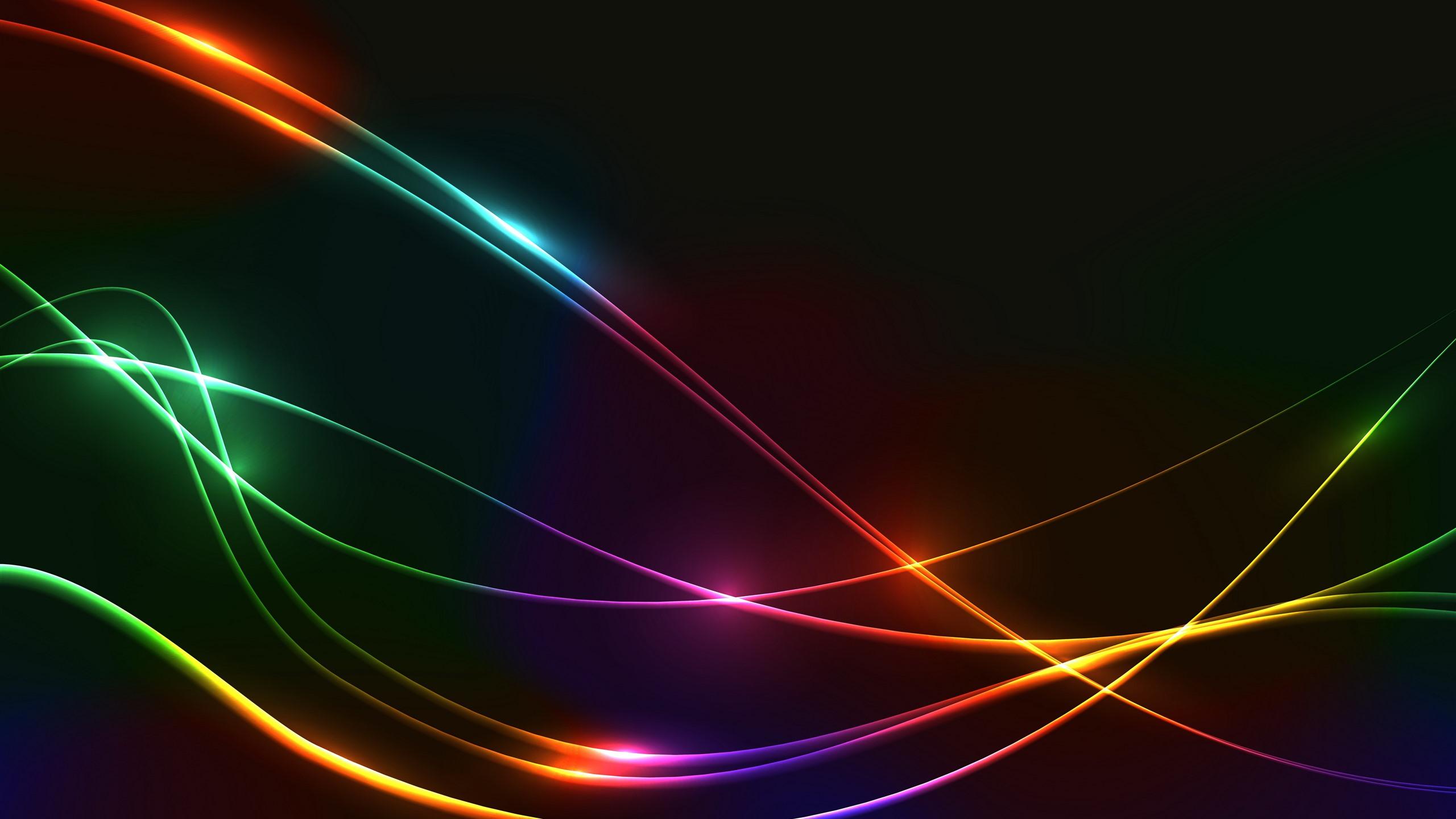 2560x1440 Wallpaper Light curves, red blue and green, abstract, black background 5120x2880 UHD 5K Picture, Image