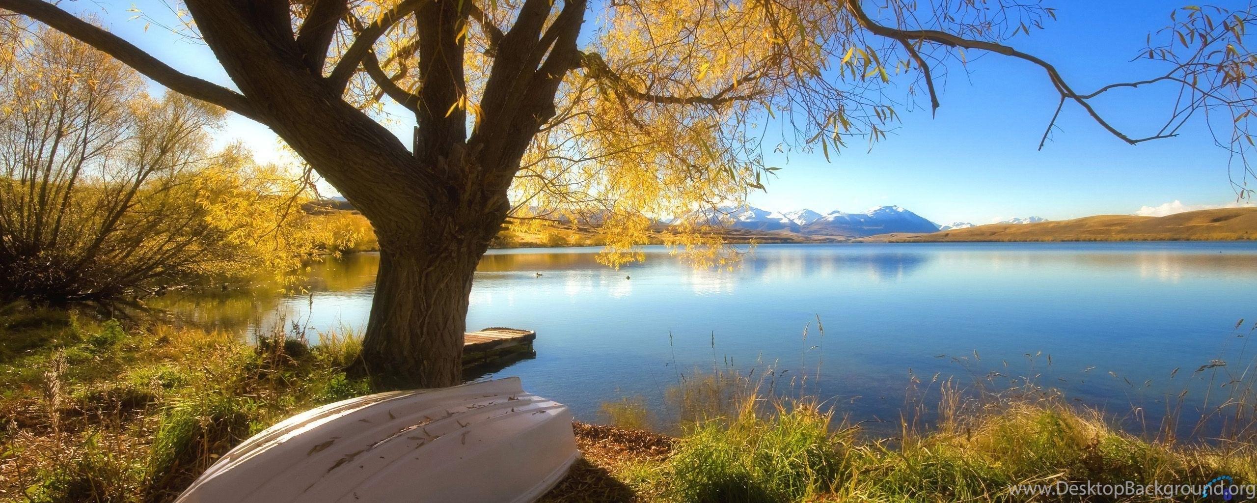 2560x1024 Download Wallpaper Autumn Lake Alexandrina, New Zealand 2560 X. Desktop Background
