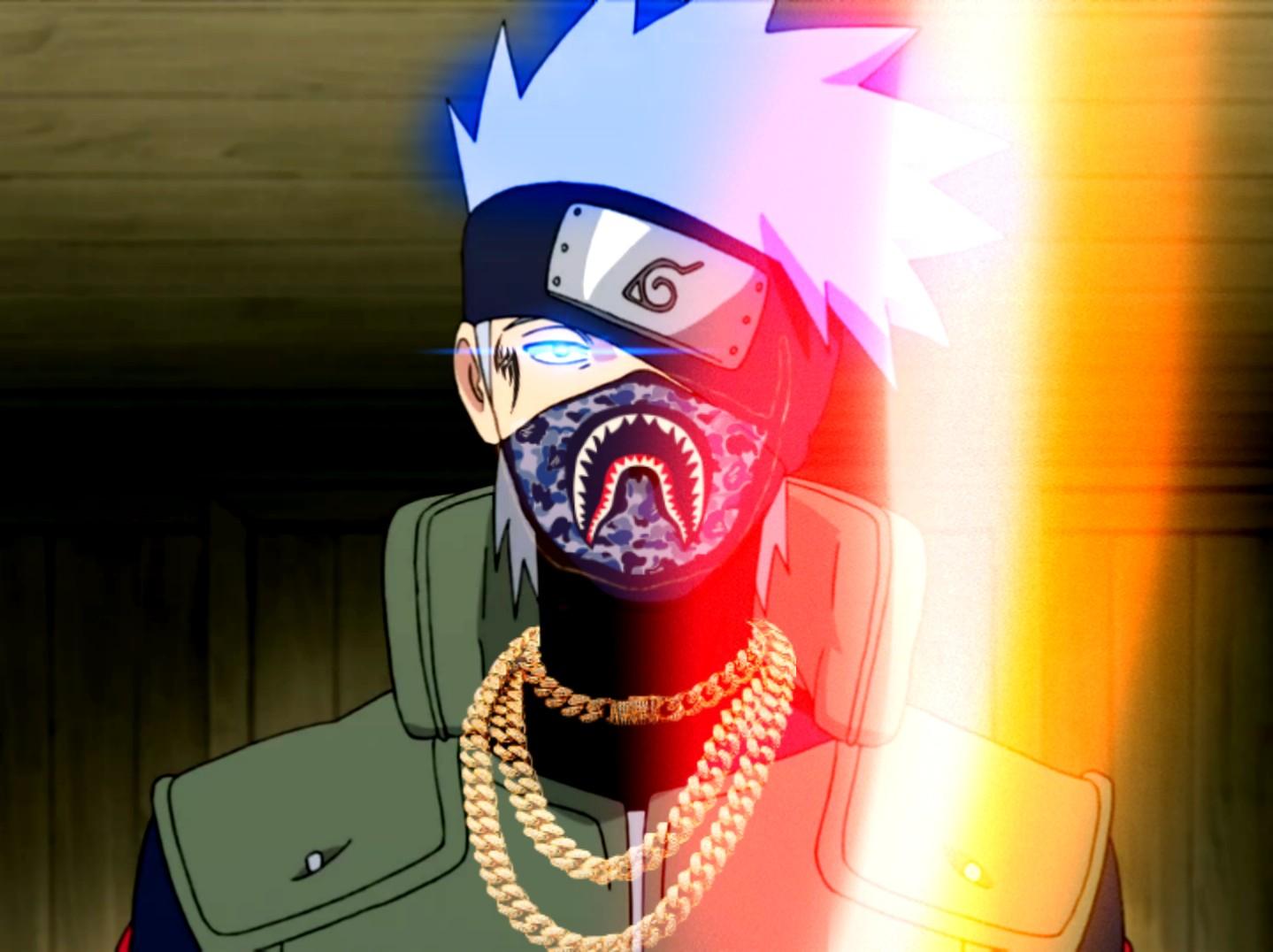 1439x1076 bape kakashi anime naruto dark Image