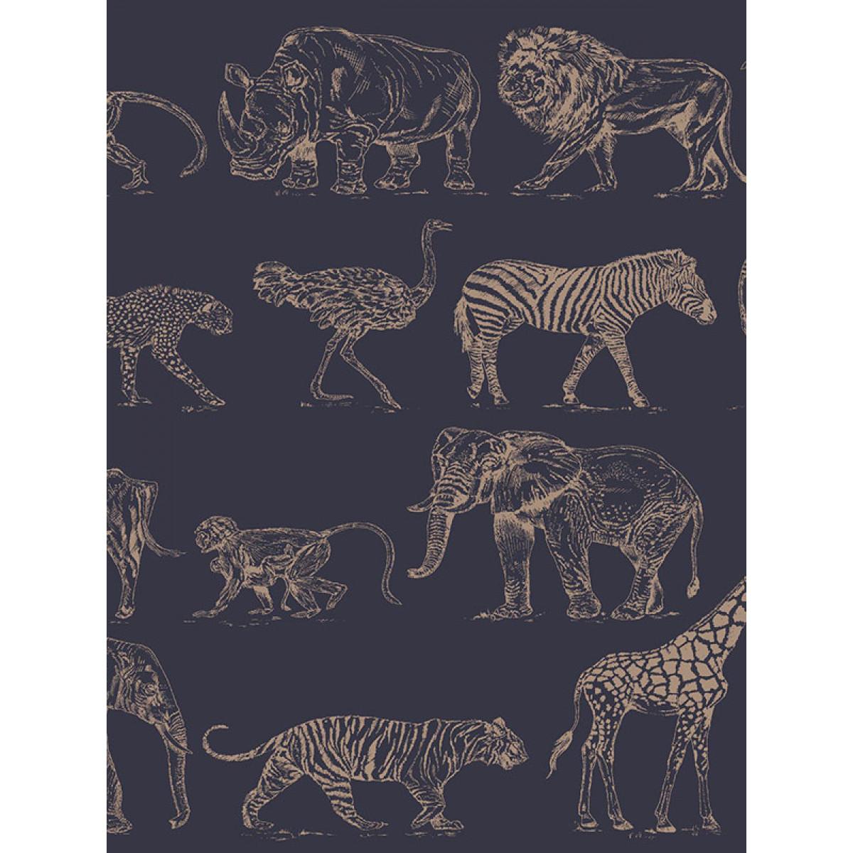 1200x1200 Boutique Safari Animals Wallpaper Navy Blue / Rose Gold Graham & Brown 104893