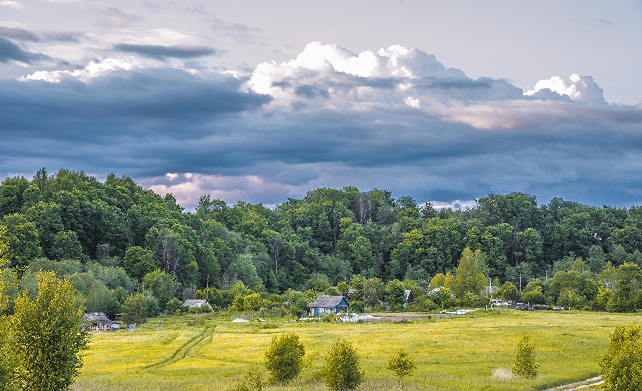 1280x780 Picture Village Nature forest Clouds