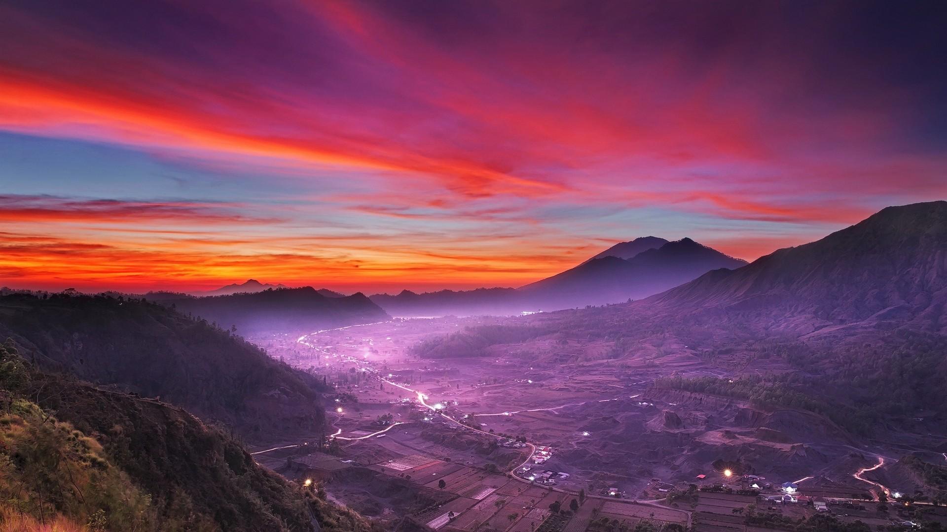 1920x1080 #road, #mountains, #nature, #field, #clouds, #lights, #mist, #Indonesia, #valley, #village, #landscape, #sky, wallpaper. Mocah HD Wallpaper