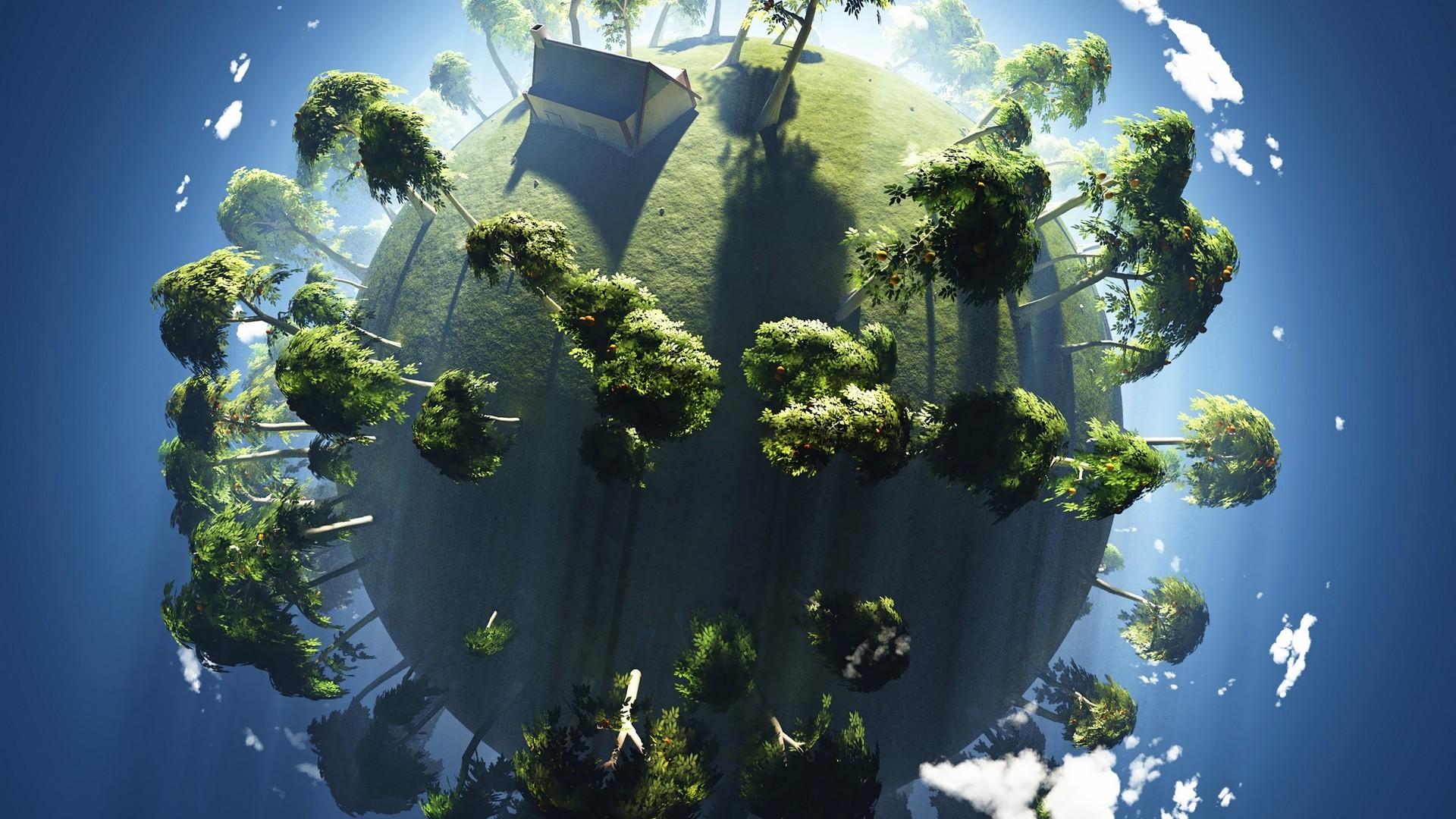 1920x1080 Clouds trees planets Earth skies wallpaperx1080