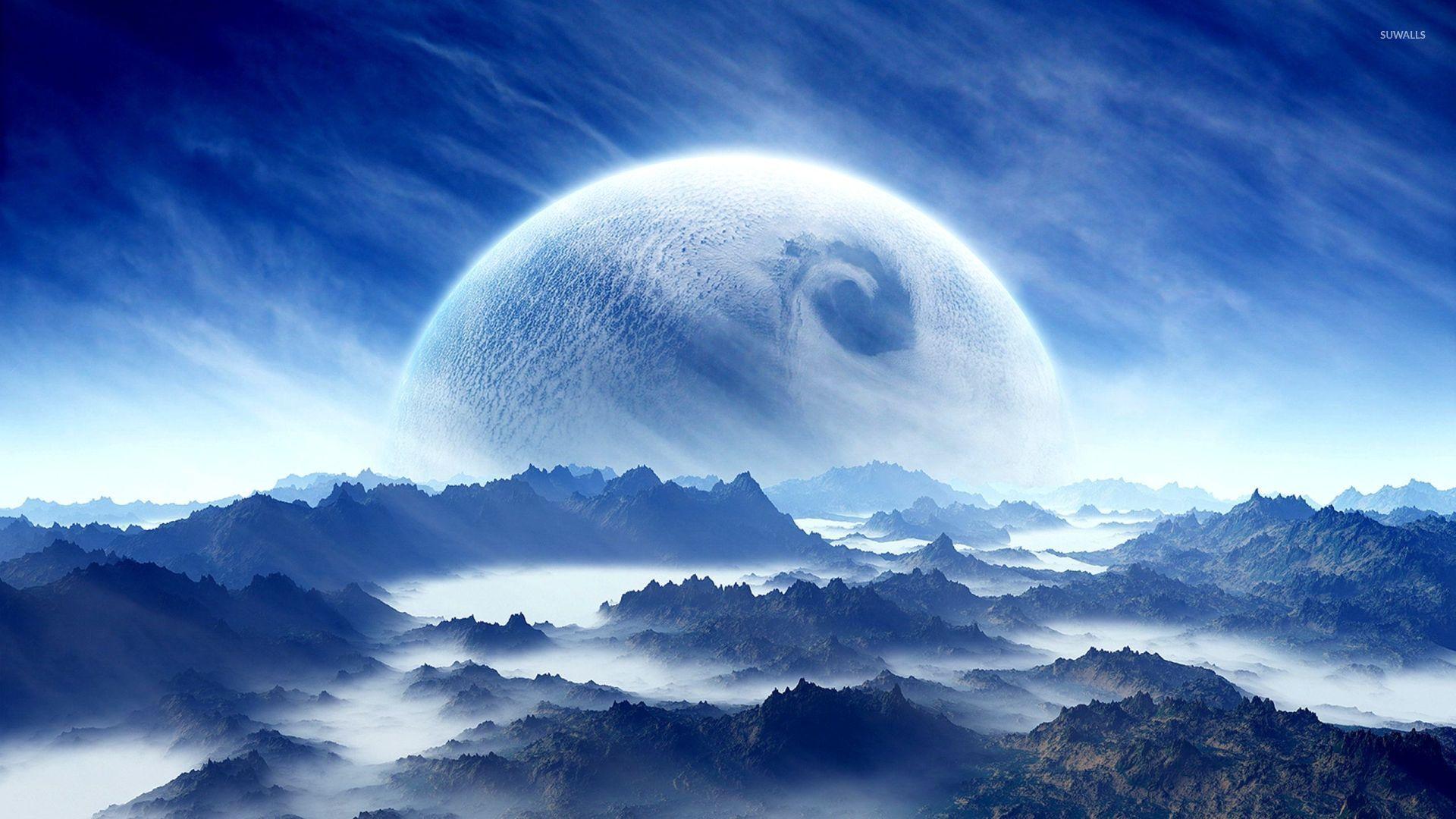 1920x1080 Planet in the sky above the mountains wallpaper wallpaper