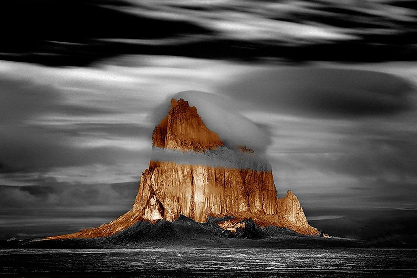 1400x933 Mountains: Sky Ocean Black White Mountain Gold Hot Rising Wallpaper
