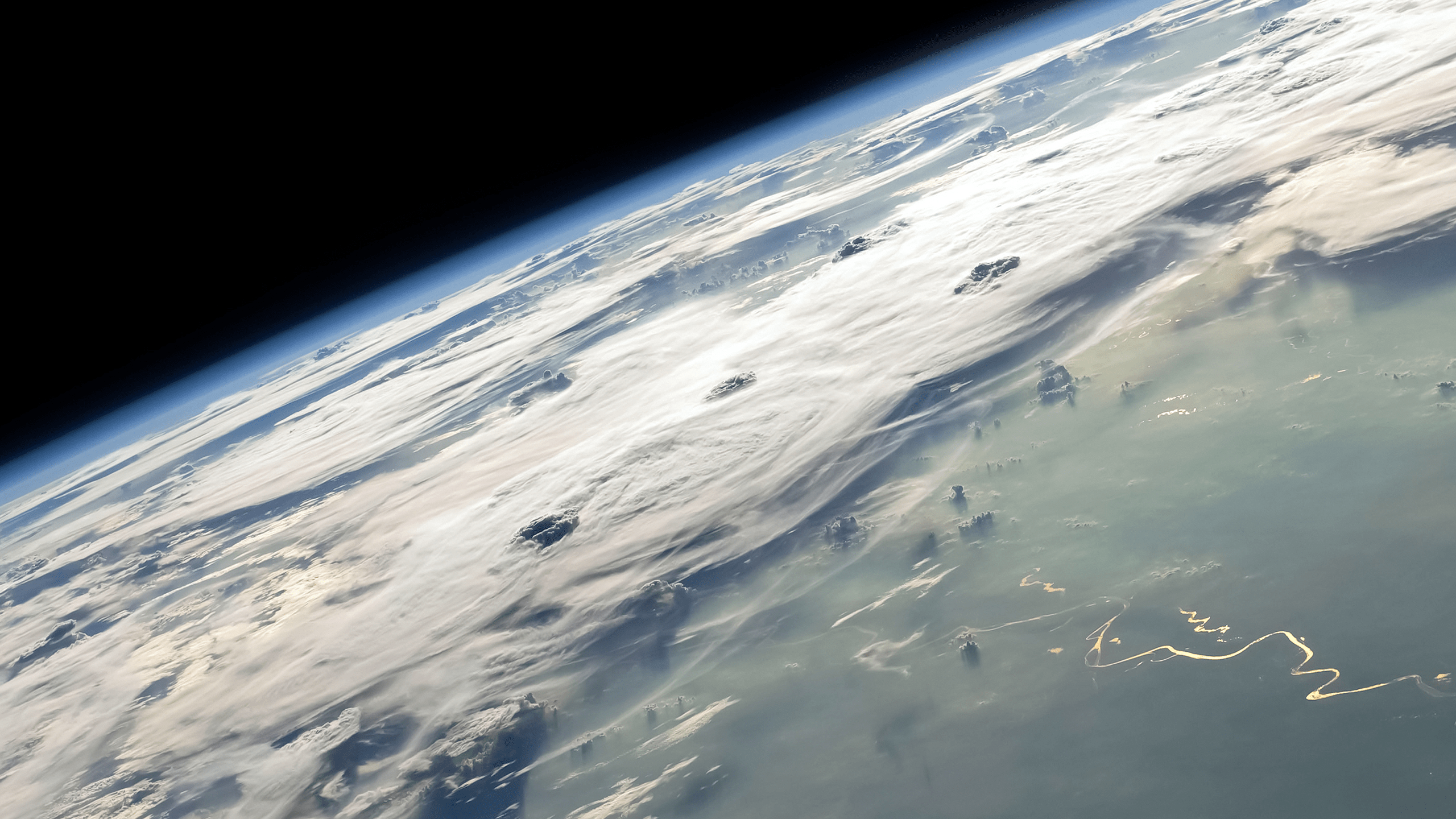 2560x1440 Download 2560x1440 Earth From Space, Clouds, Horizon Wallpaper for iMac 27 inch