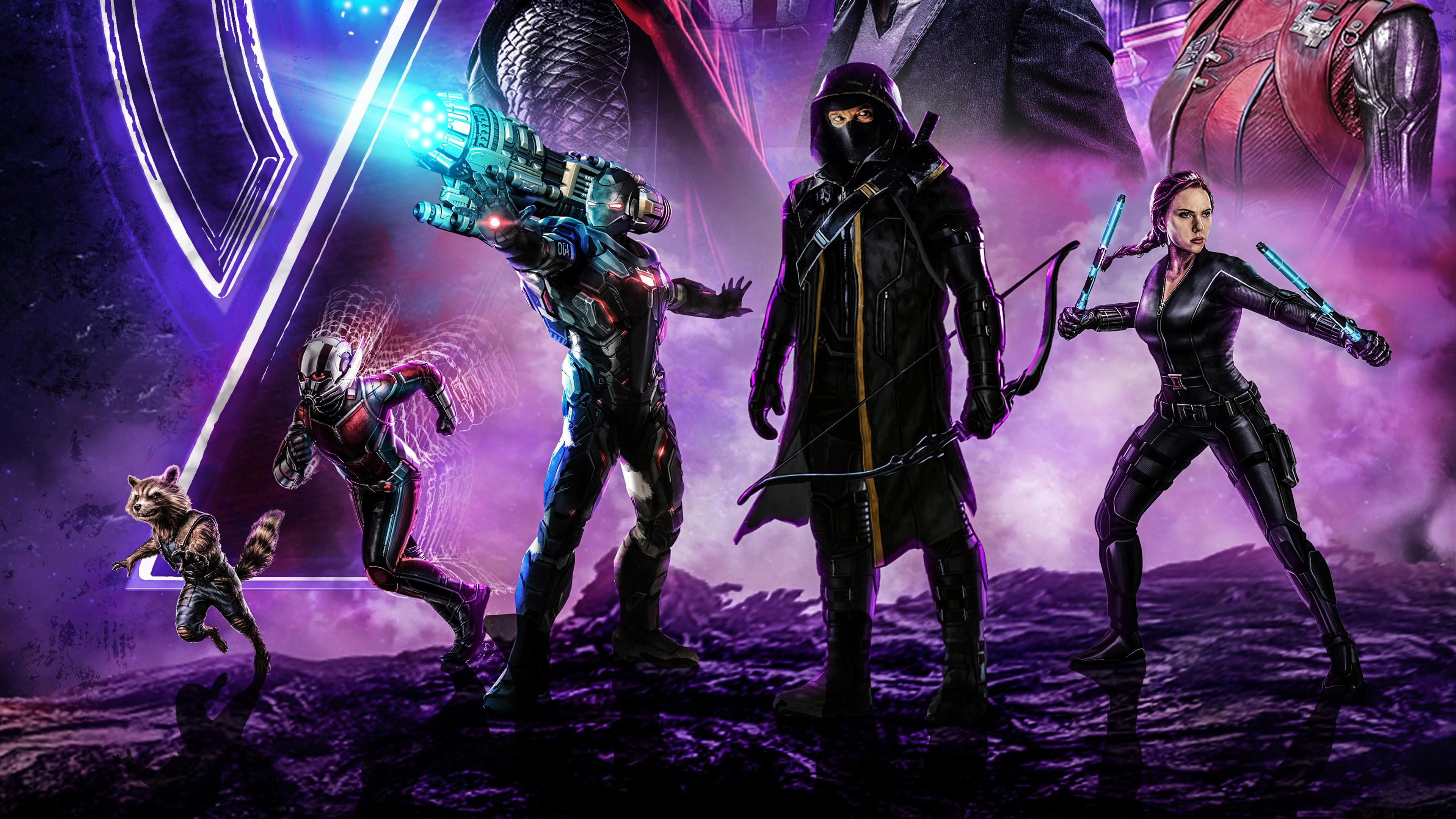 3840x2160 Avengers: Endgame, Ronin, War Machine, Black Widow, Ant Man, Rocket Raccoon, 4K, Wallpaper