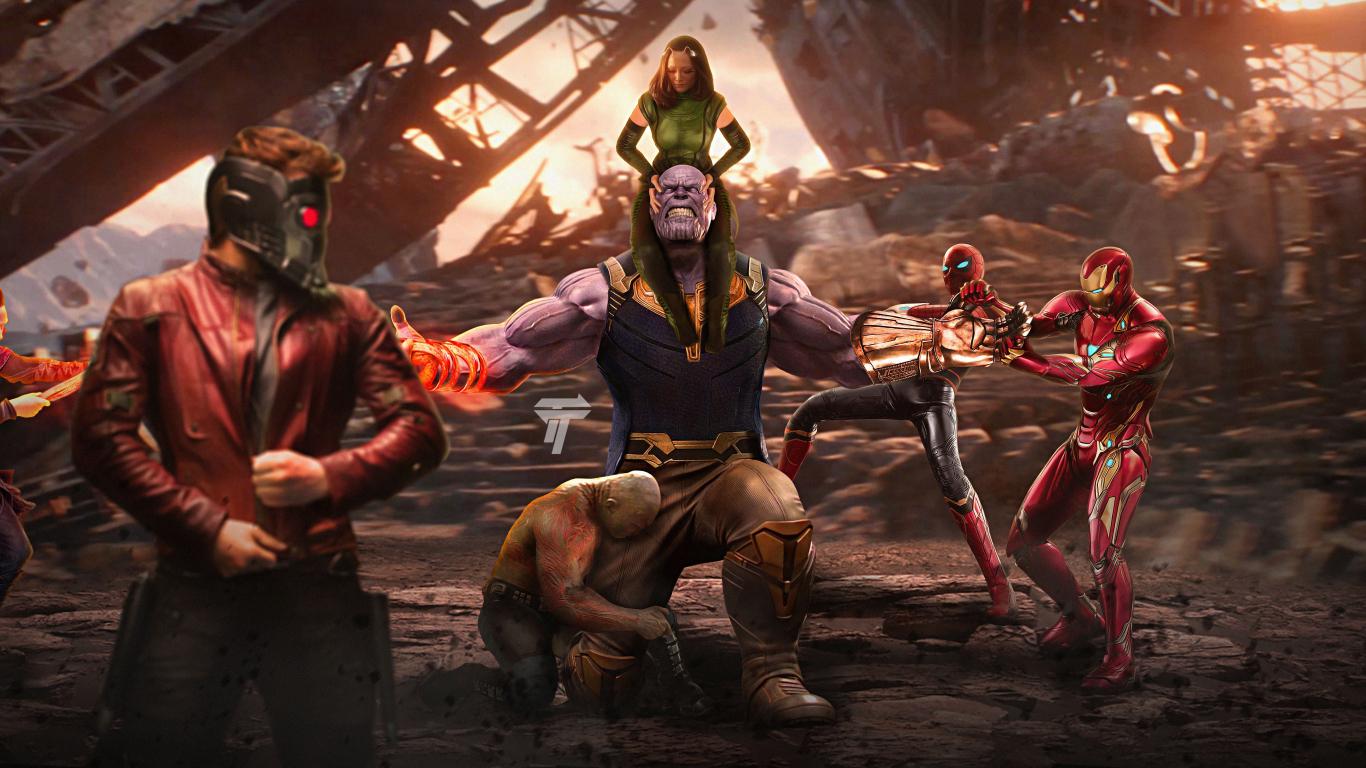1366x768 Download 1366x768 wallpaper thanos vs avengers, movie, artwork, tablet, laptop, 1366x768 HD image, background, 9247