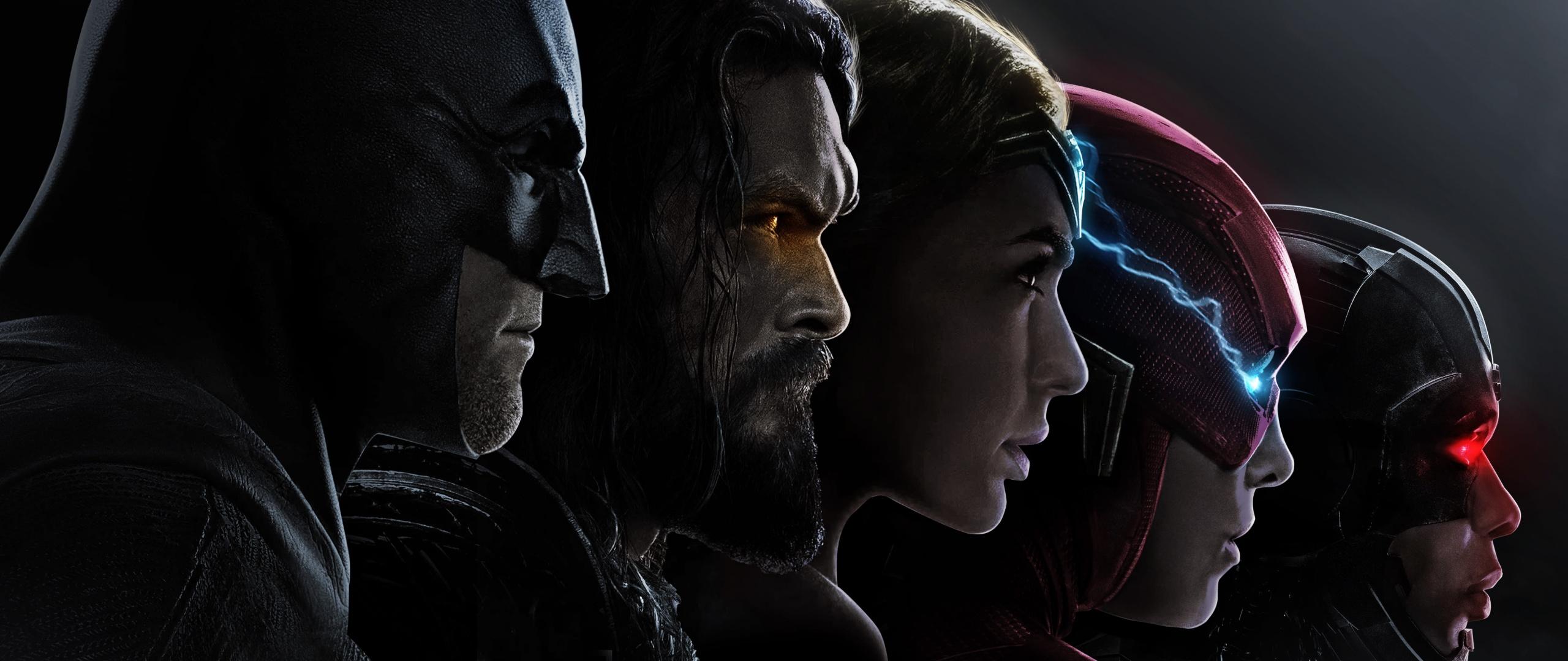 2560x1080 Justice League Wallpaper 4K, Batman, Aquaman, Wonder Woman, The Flash, Cyborg, Black Dark