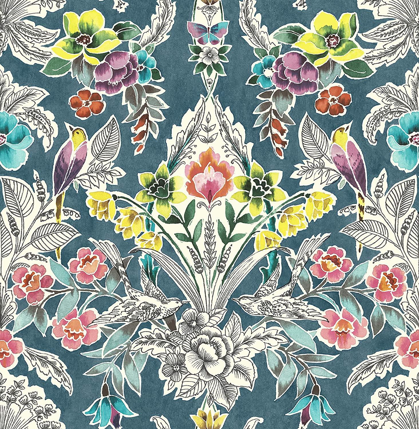 1464x1500 NuWallpaper NU3037 Summer Love Teal Peel & Stick, Multi Color Wallpaper, Multicolor