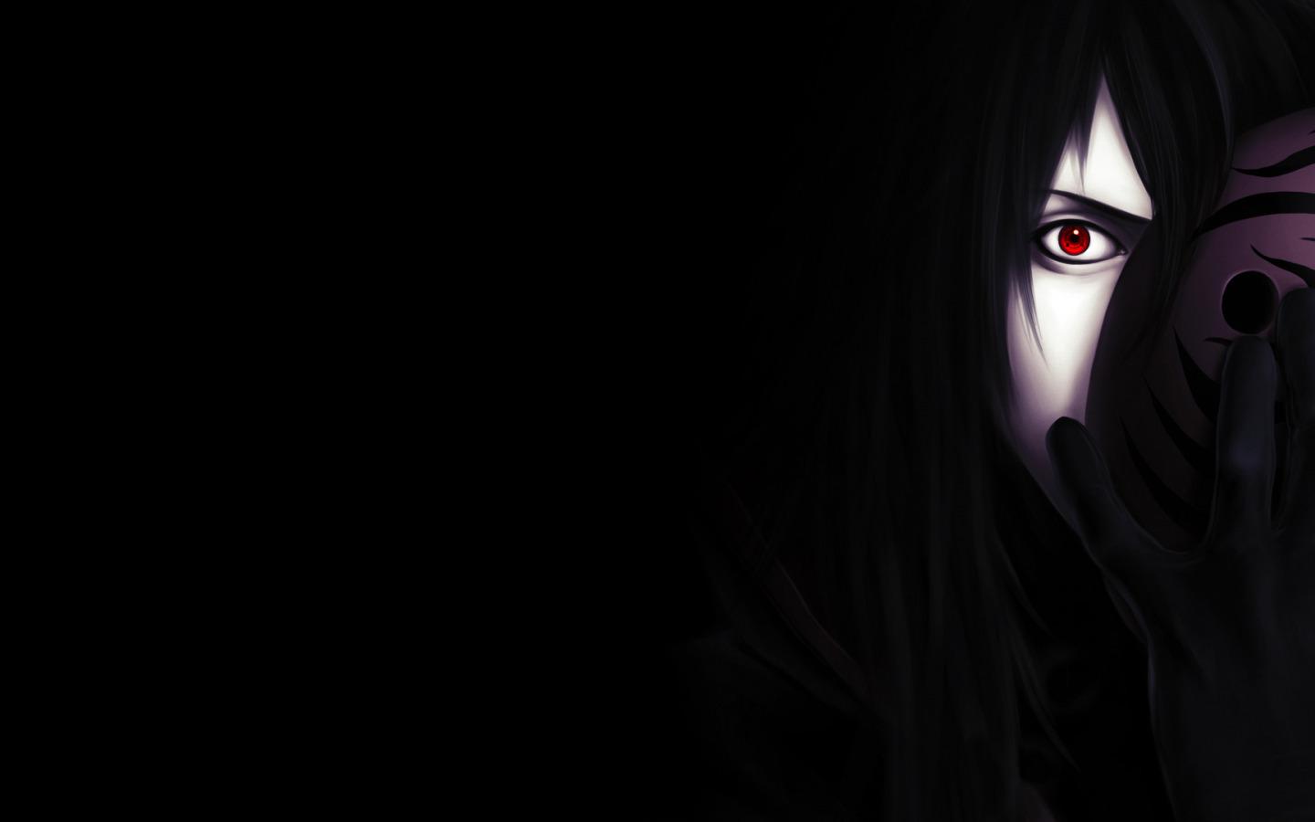 1440x900 Download wallpaper dark, sharingan, madara, Uchiha, Madara, Uchiha, mask, upholstered, obito, sight, behind, section other in resolution 1440x900