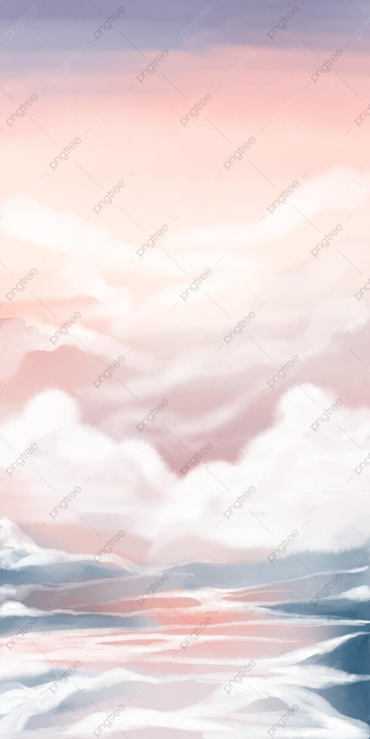 1200x2397 Beautiful Cloud Sea Watercolor Mobile Phone Wallpaper Background, Yunhai Watercolor Background, Sea Of Clouds, Fantasy Color Background Image for Free Download
