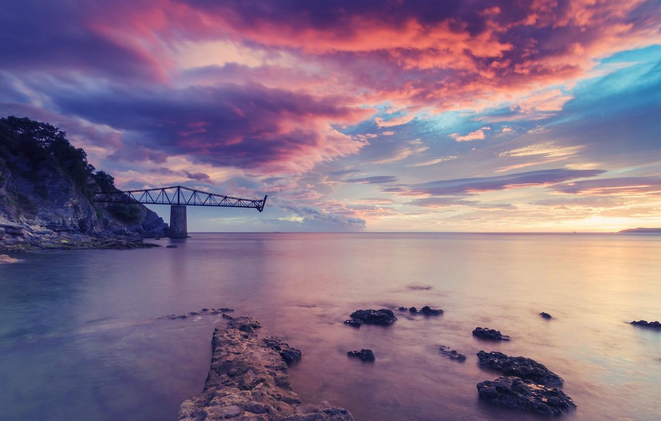 1332x850 Wallpaper colorful, rock, sky, ocean, nature, water, beautiful, clouds, dreams image for desktop, section природа