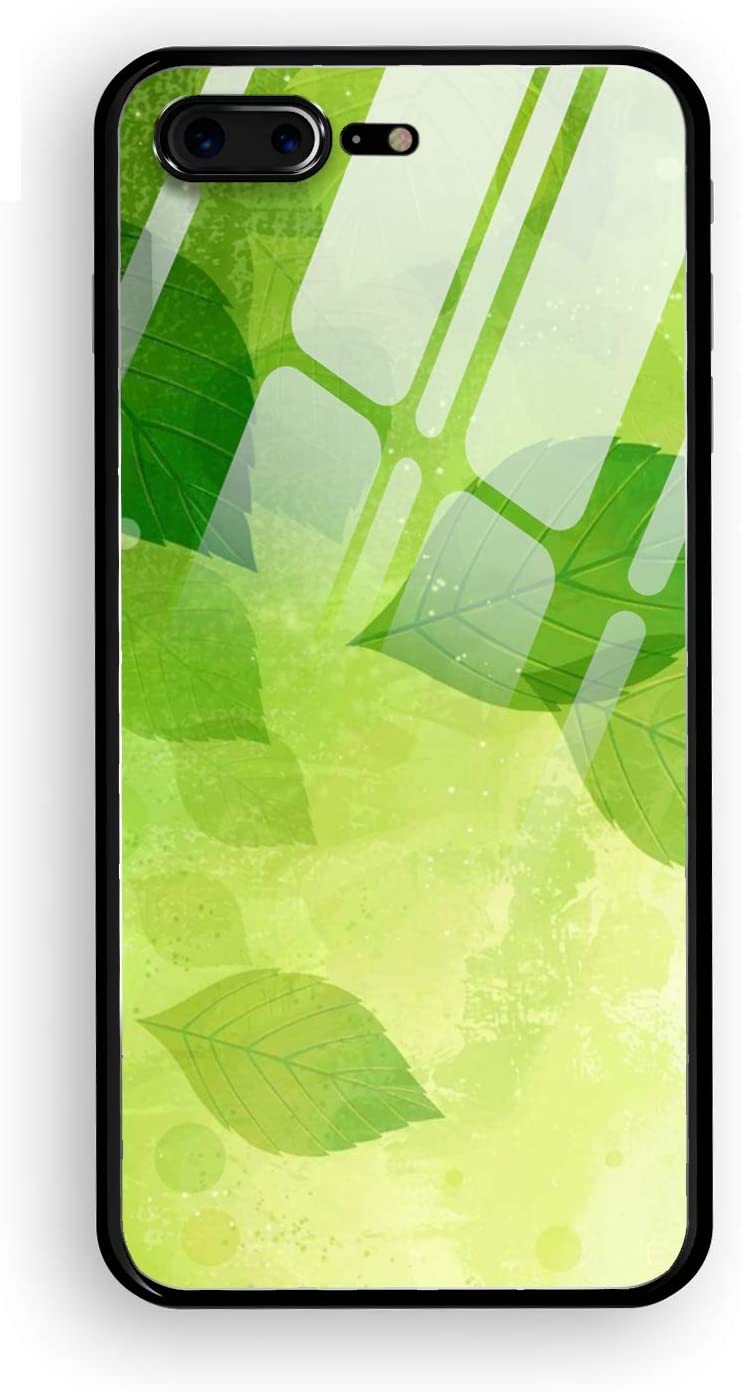 741x1392 Leaf Wallpaper iPhone 8 Plus Case, Tempered Glass Hard Back Cover with Soft TPU Bumper Edge Protection Support Wireless Charging : Cell Phones & Accessories