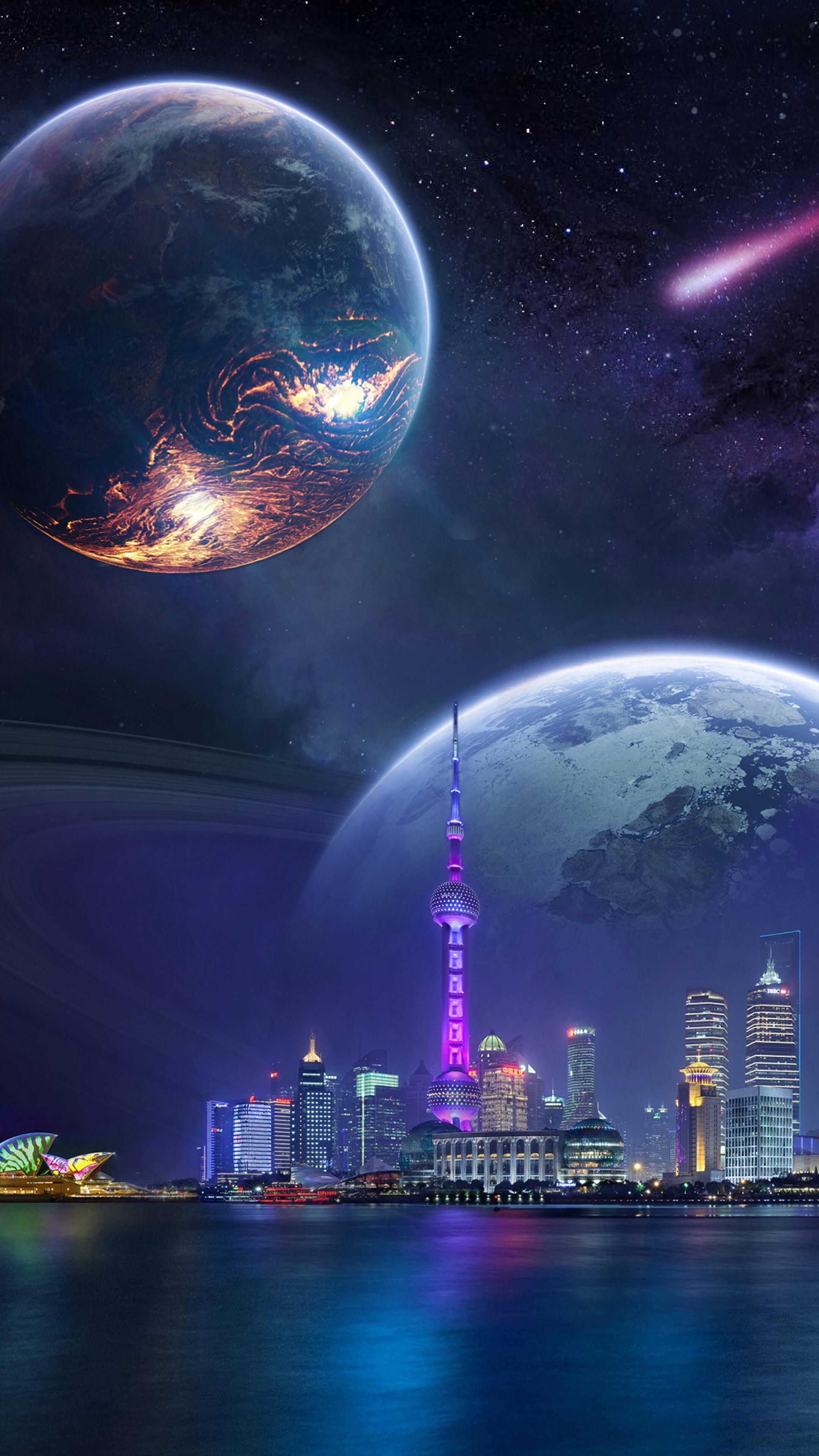 2160x3840 Night, City, Scenery, Comet, Planet, Digital Art, 4K phone HD Wallpaper, Image, Background, Photo and Picture. Mocah HD Wallpaper