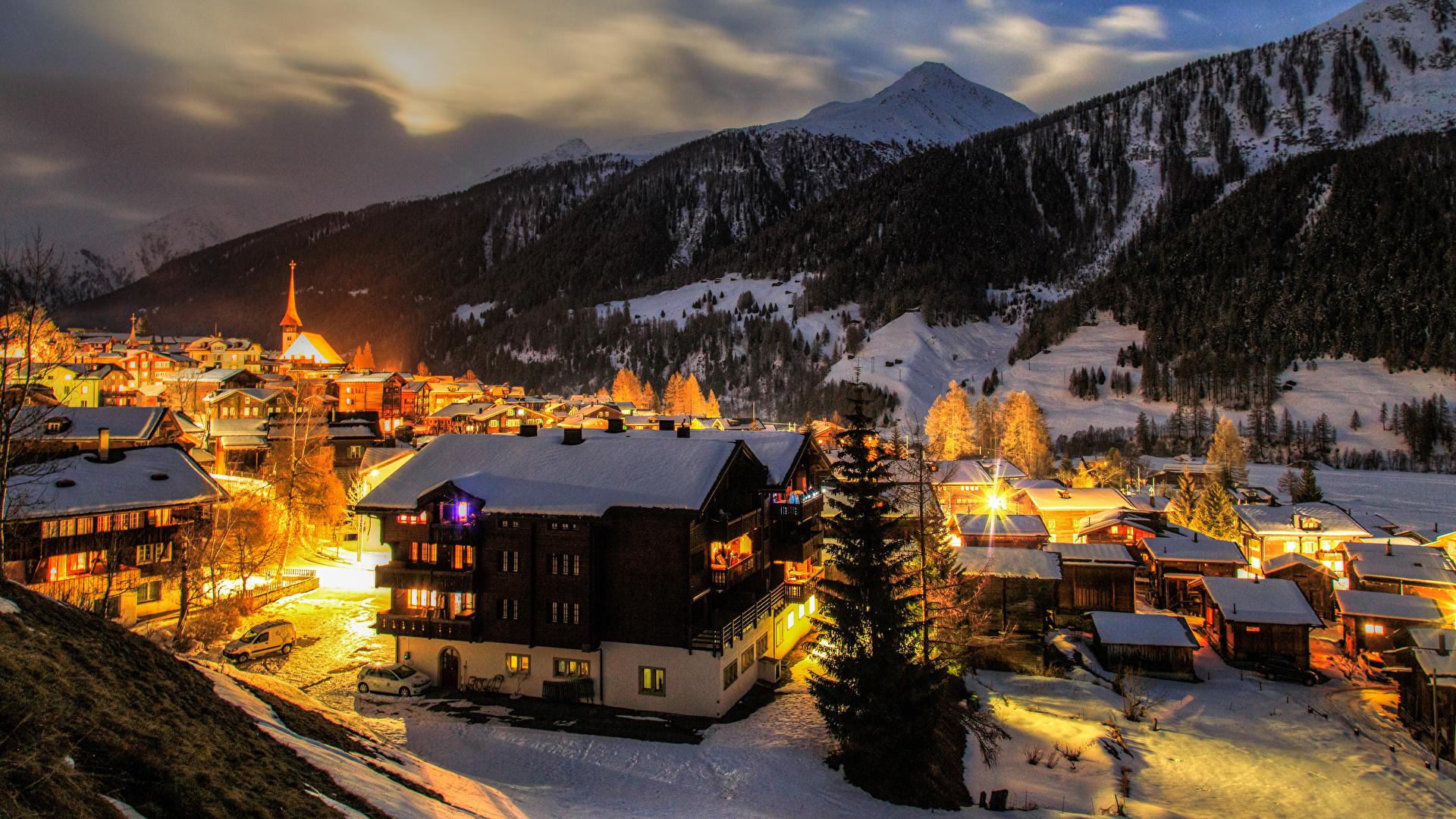 1920x1080 Picture Switzerland Goms Winter Spruce Mountains Snow 1920x1080
