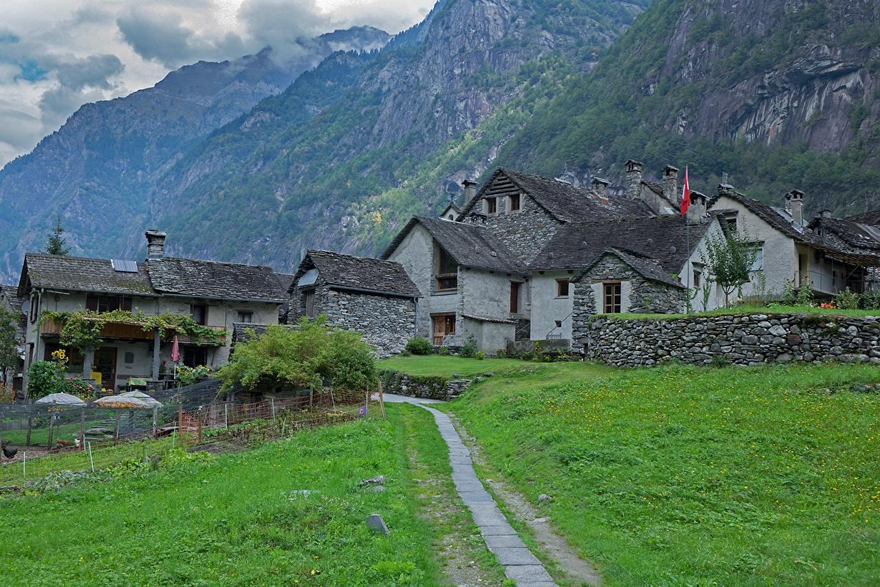 1280x853 image Switzerland Village Ticino, Val Bavona Trail mountain Grass